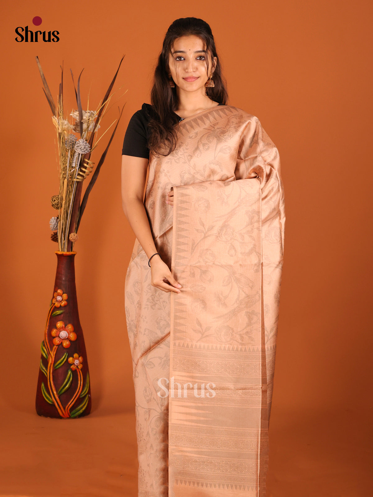 Dusty Brown - Semi Tussar Saree