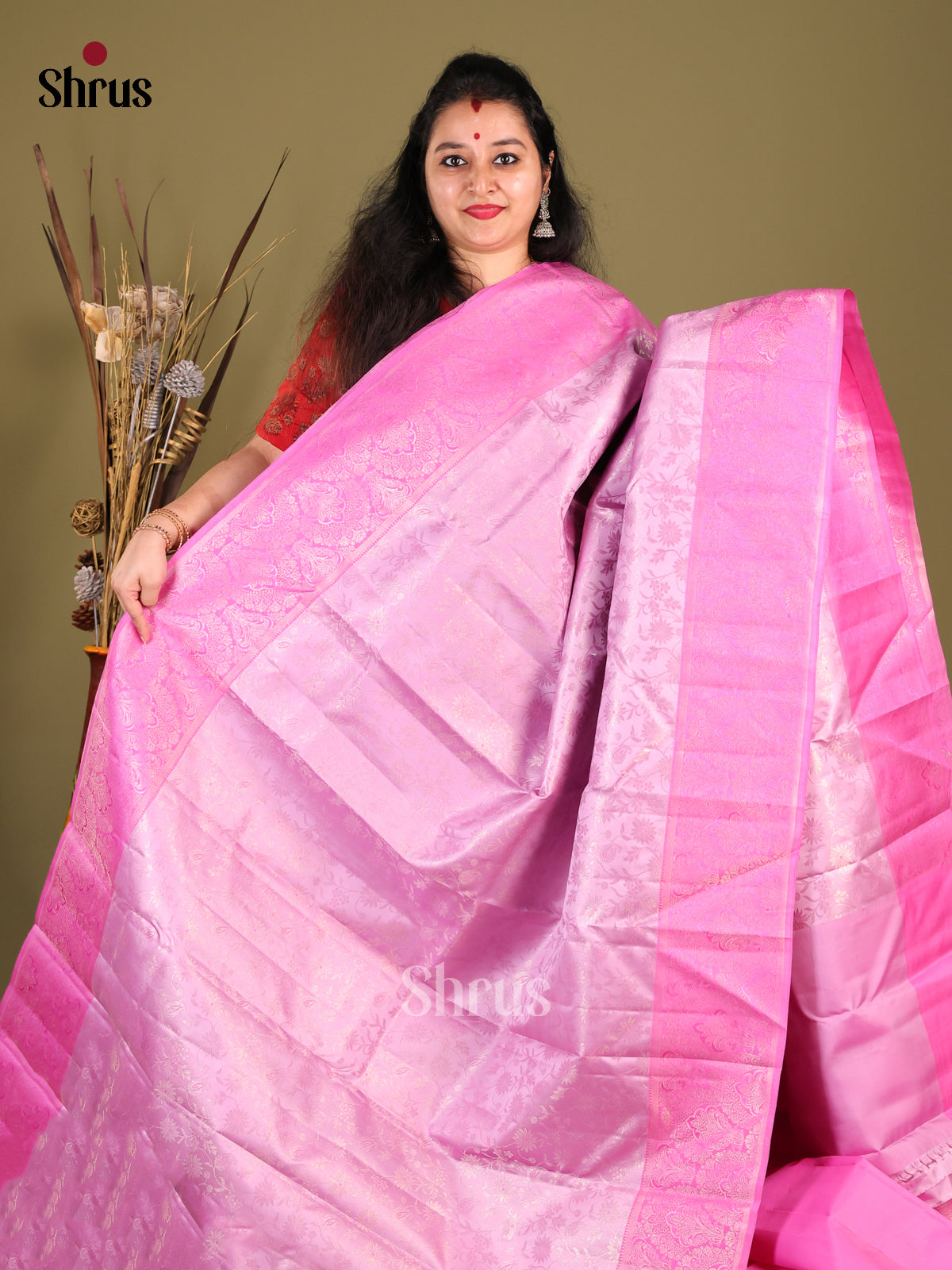 Purple Single Tone Kanchipuram silk Saree with zari brocade - Shop on Shrus.com