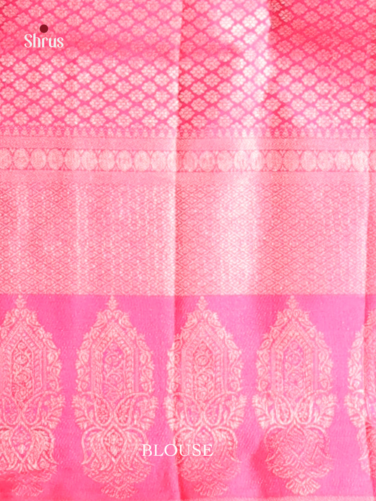 Charming Baby Pink Kanjivaram silk Saree with rich zari Brocade Pattern & Pink Border -2