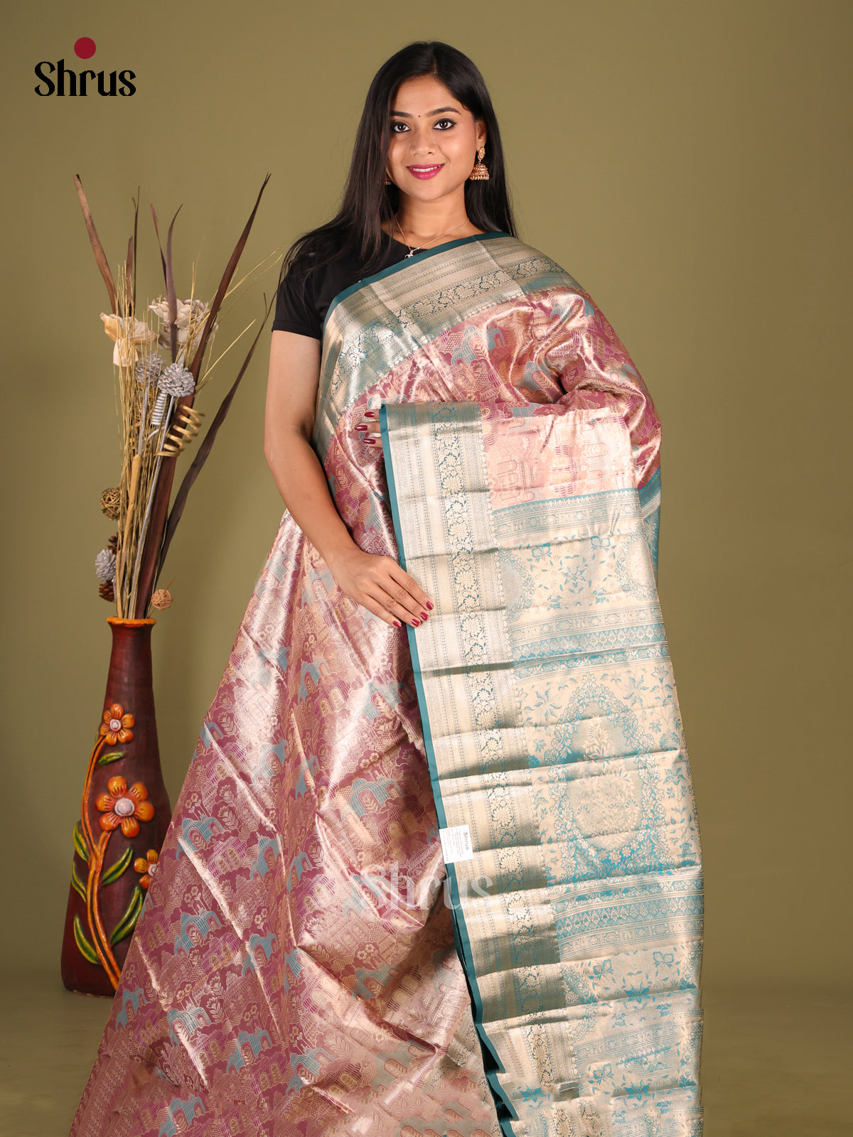 Purple & Blue - Kanchipuram-halfpure Saree