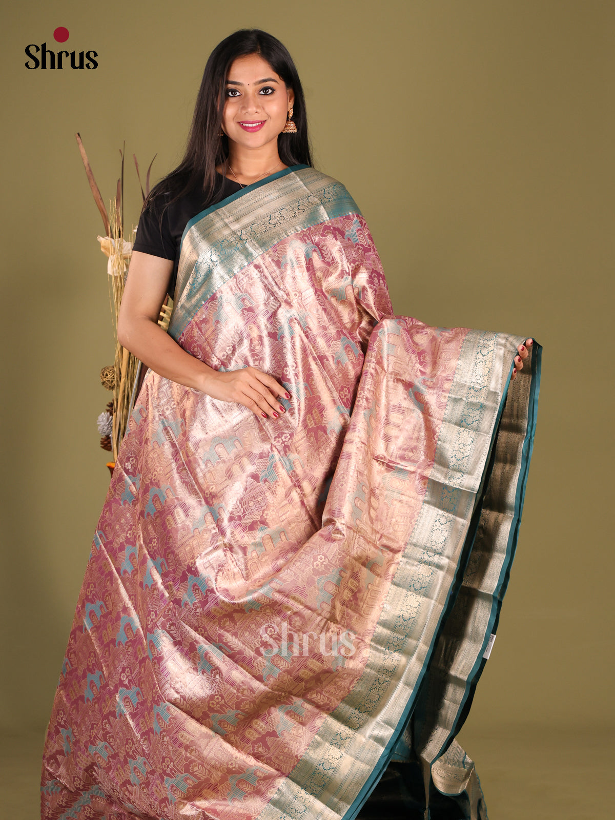 Purple & Blue - Kanchipuram-halfpure Saree 1