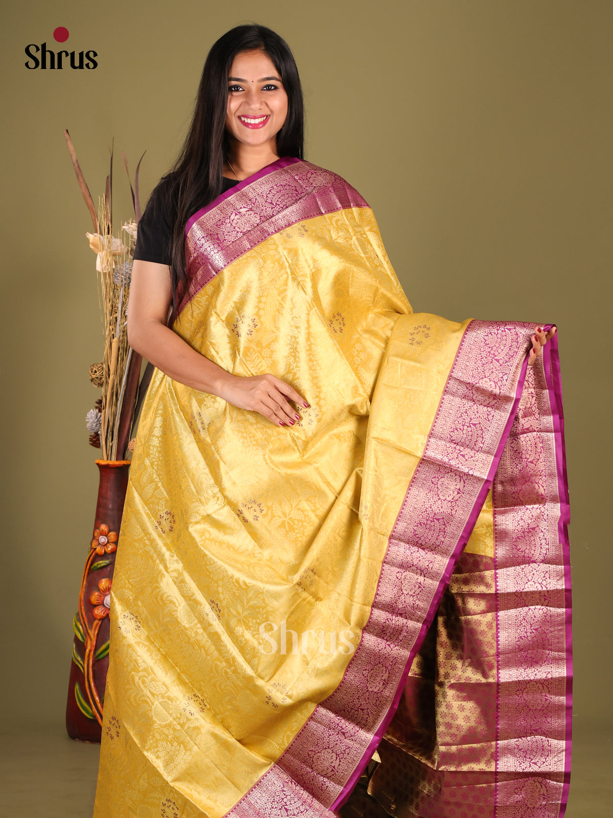 Yellow & Purple - Kanchipuram-halfpure Saree 1