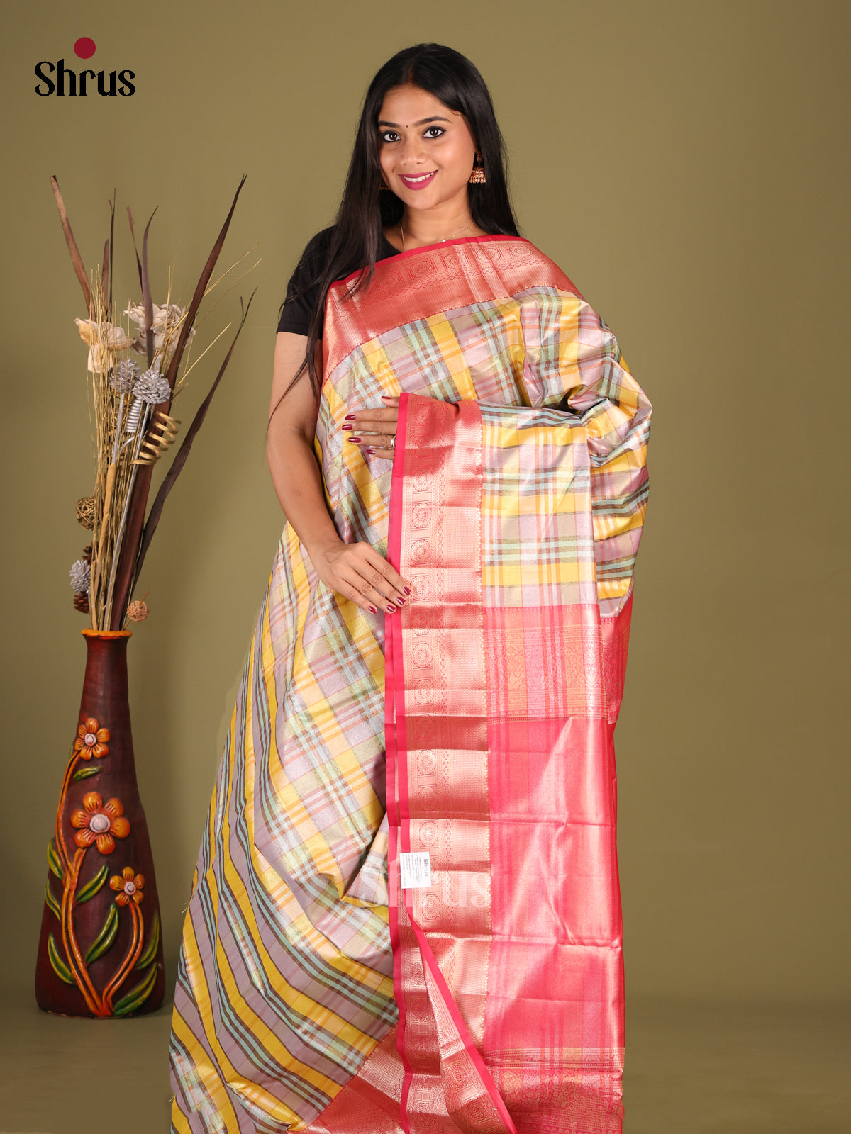 Lavender & Pink - Kanchipuram-halfpure Saree - Shop on Shrus.com