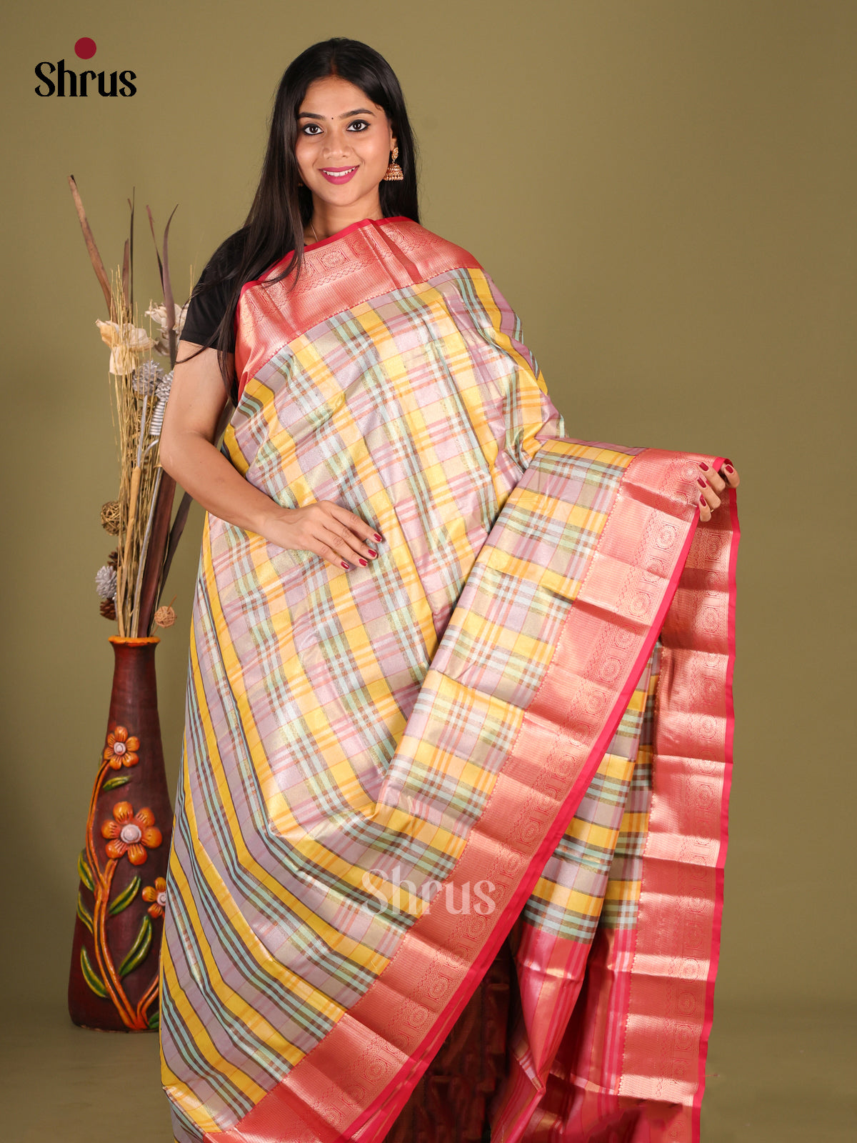 Lavender & Pink - Kanchipuram-halfpure Saree - Shop on Shrus.com