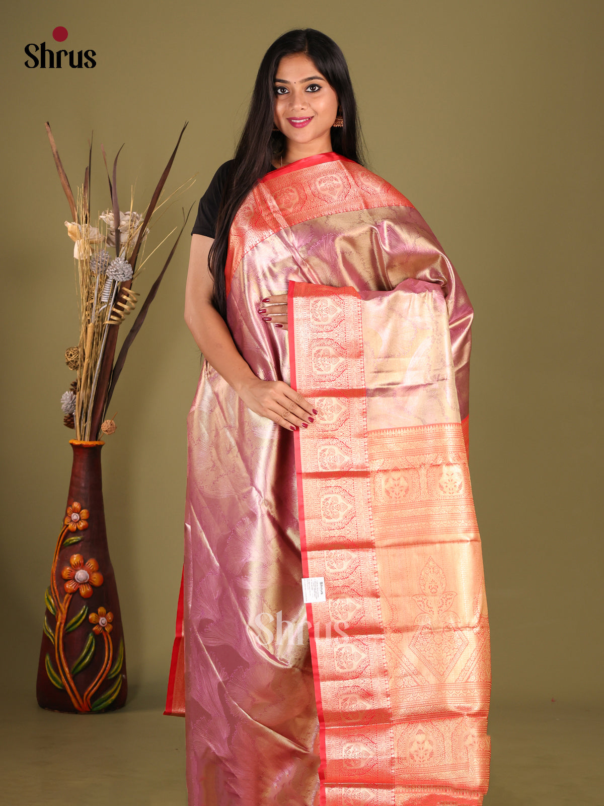 Lavender & Red - Kanchipuram-halfpure Saree - Shop on Shrus.com
