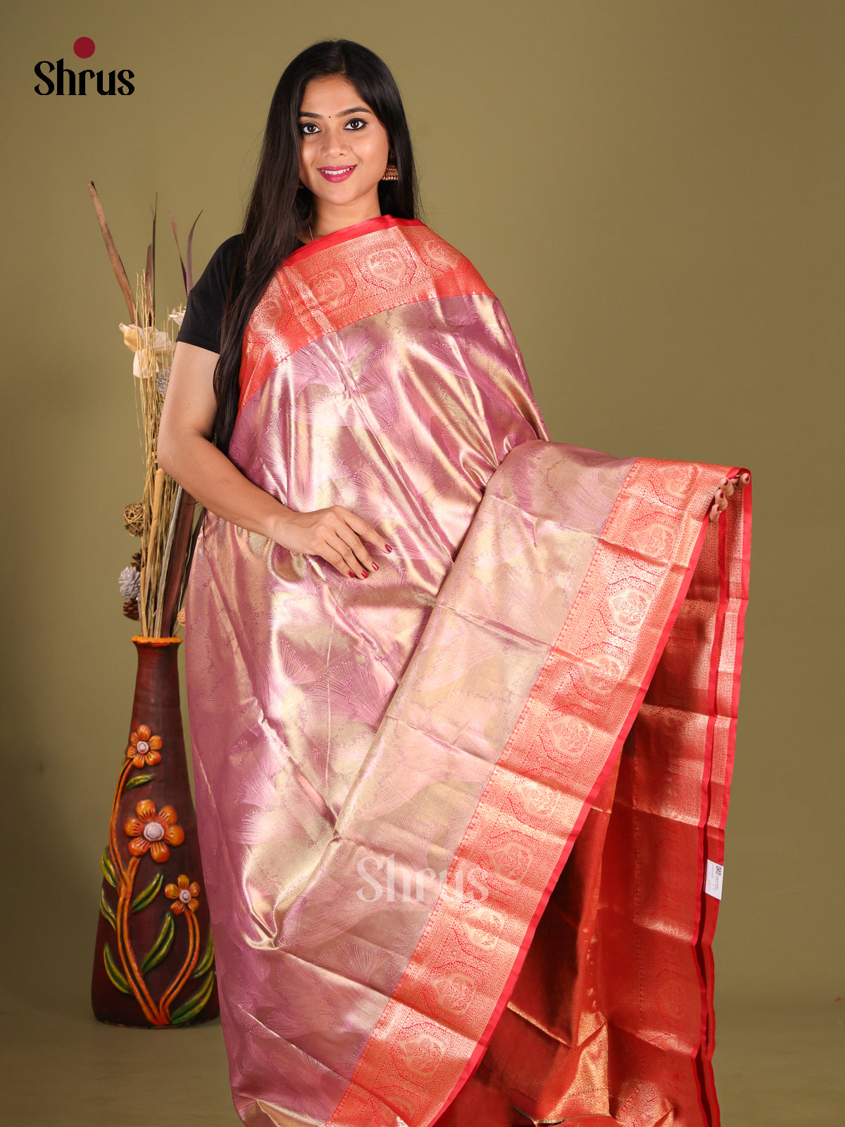 Lavender & Red - Kanchipuram-halfpure Saree - Shop on Shrus.com