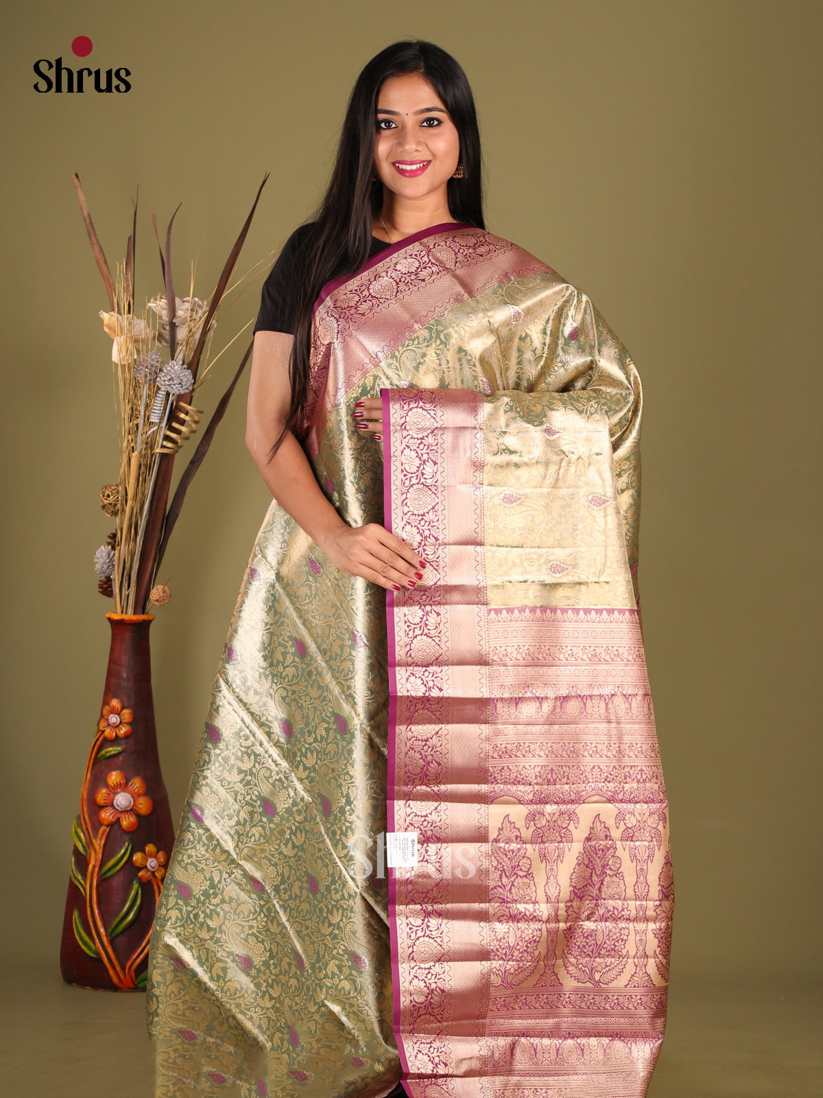Green & Purple- Kanchipuram-halfpure Saree