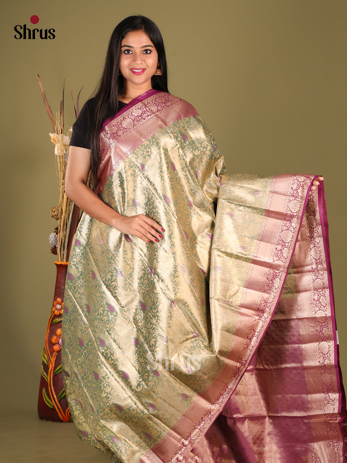 Green & Purple- Kanchipuram-halfpure Saree 1