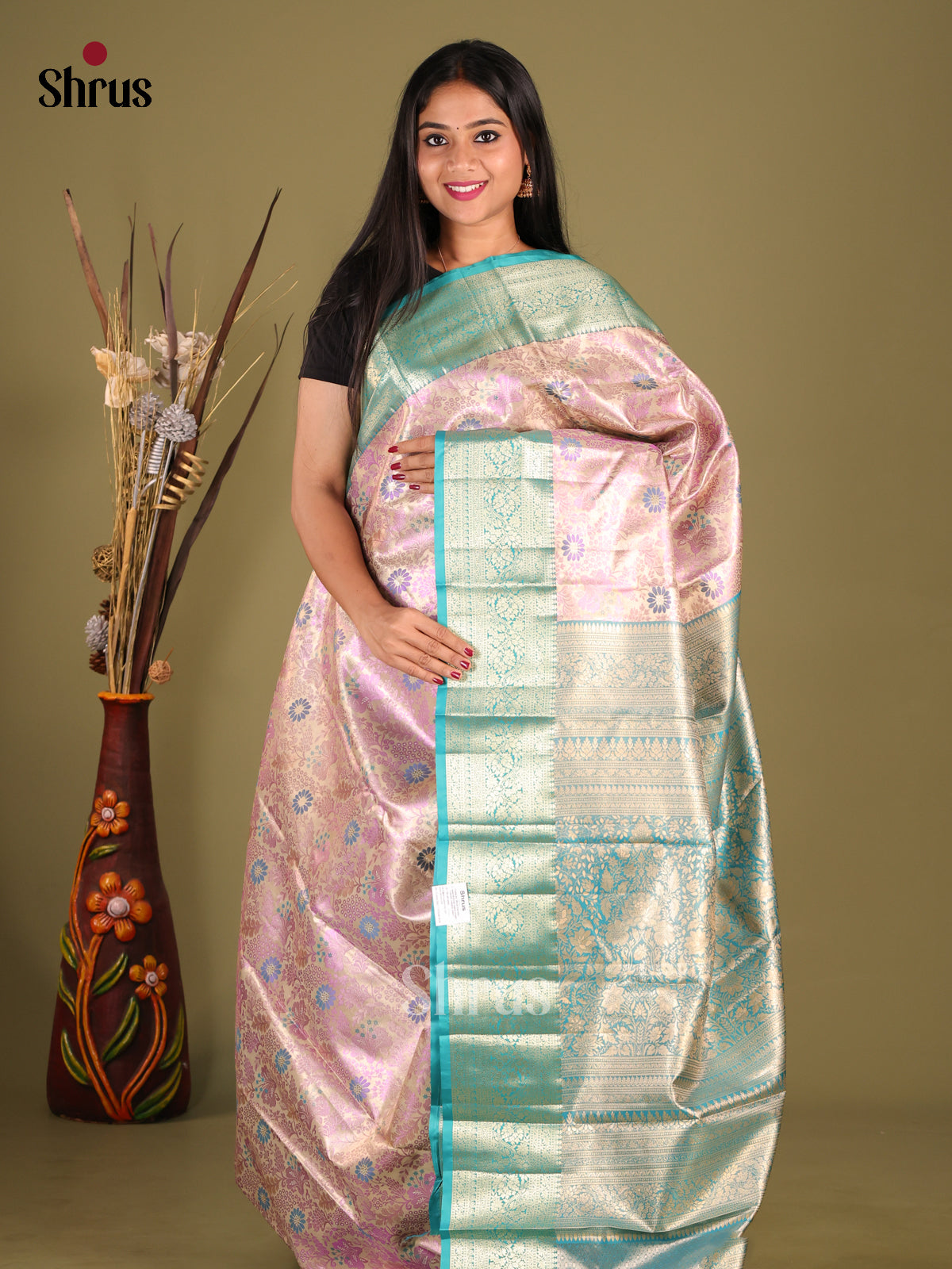Lavender & Blue- Kanchipuram-halfpure Saree
