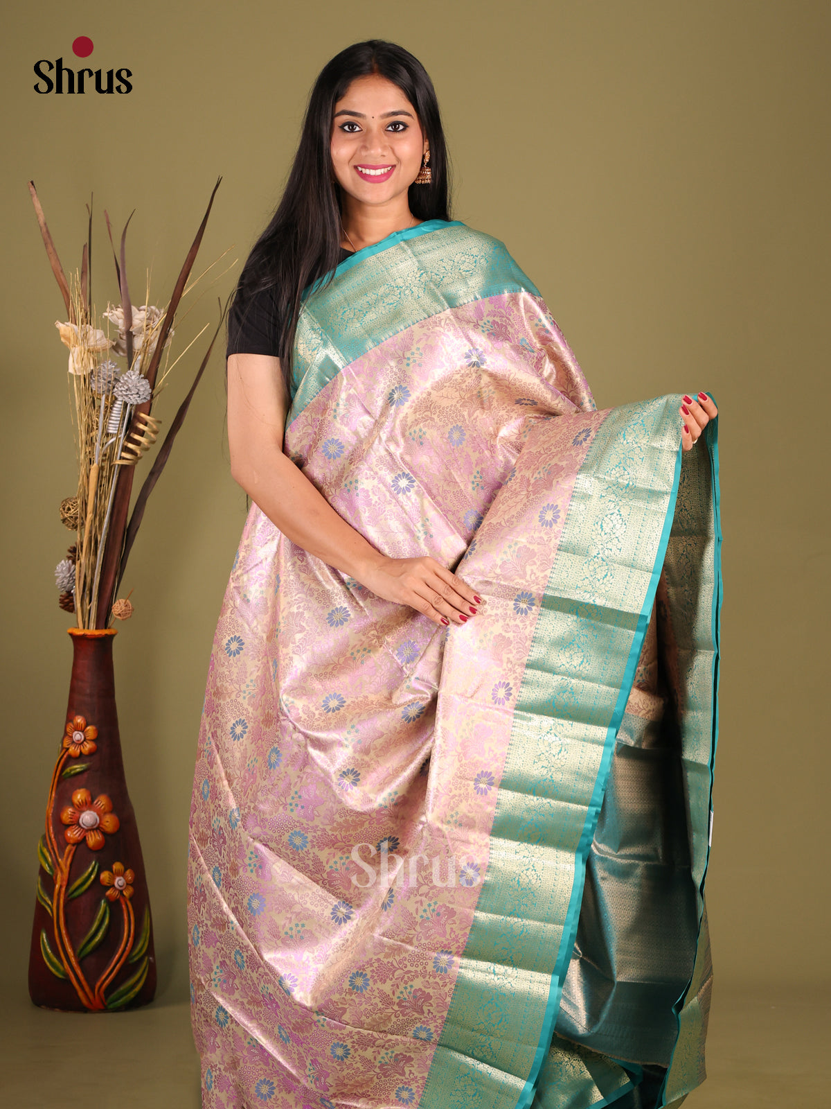 Lavender & Blue- Kanchipuram-halfpure Saree 1
