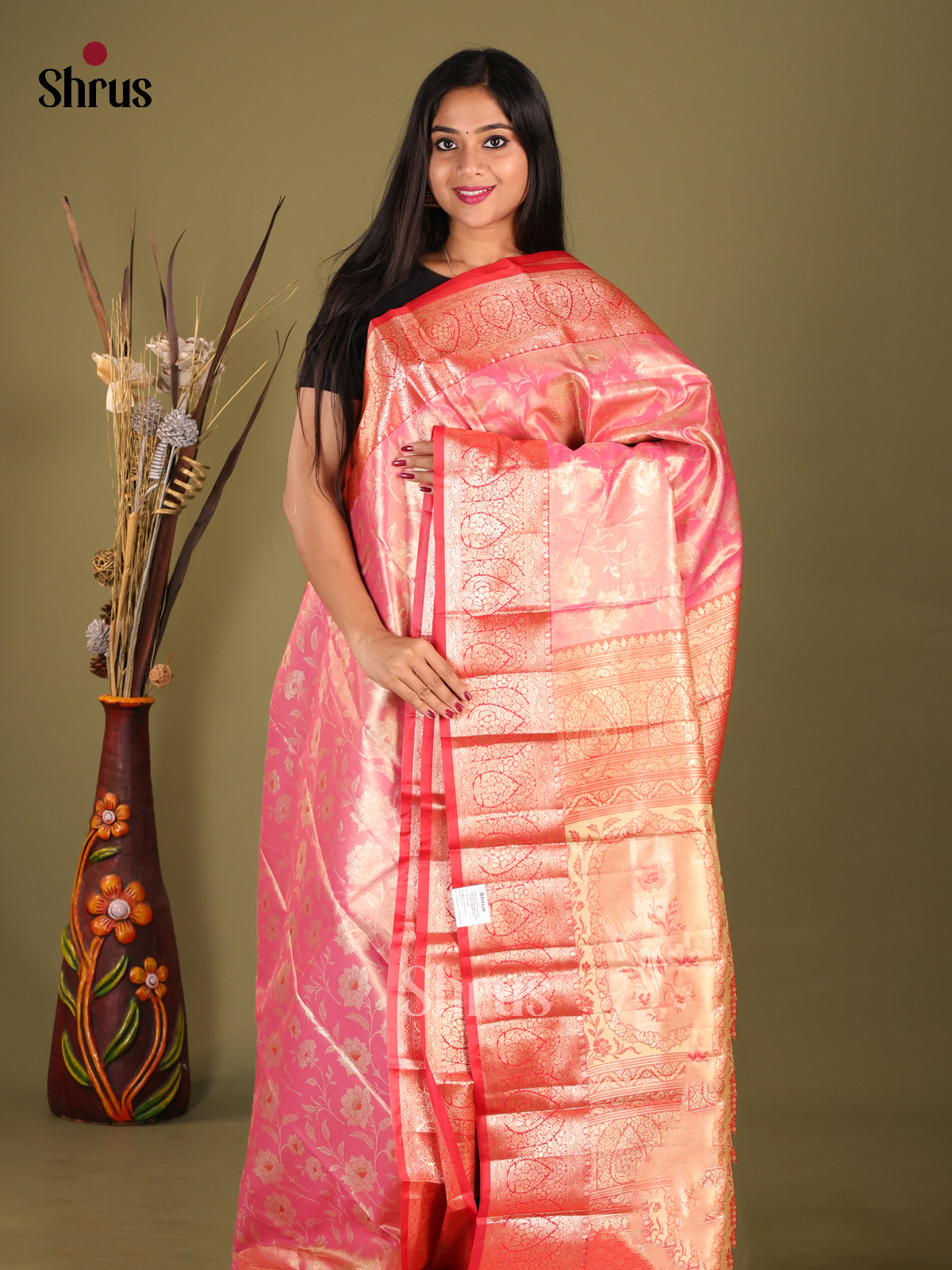 Pink & Red- Kanchipuram-halfpure Saree