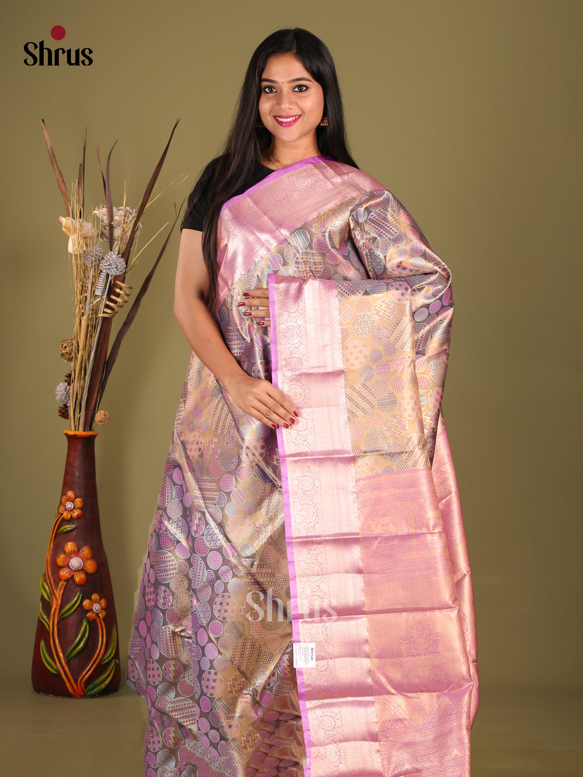 DHS23223 - Kanchipuram-halfpure Saree - Shop on Shrus.com