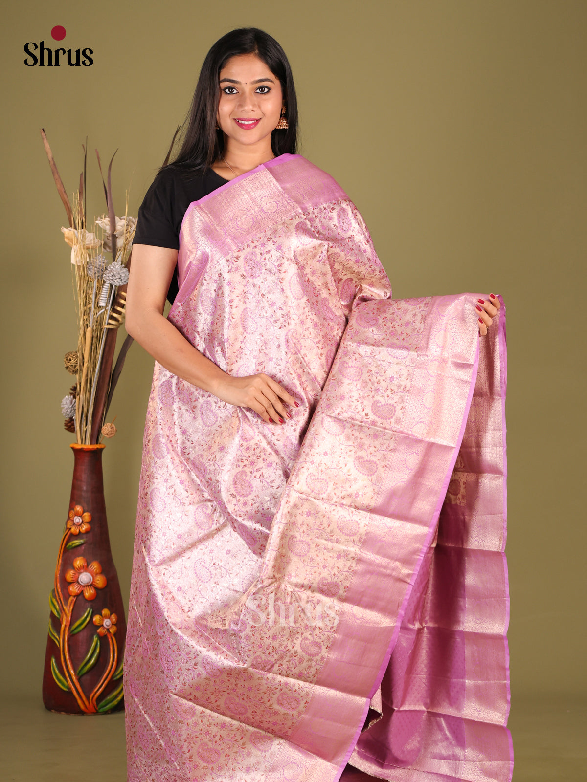 Lavender(Single Tone) - Kanchipuram-halfpure Saree - Shop on Shrus.com