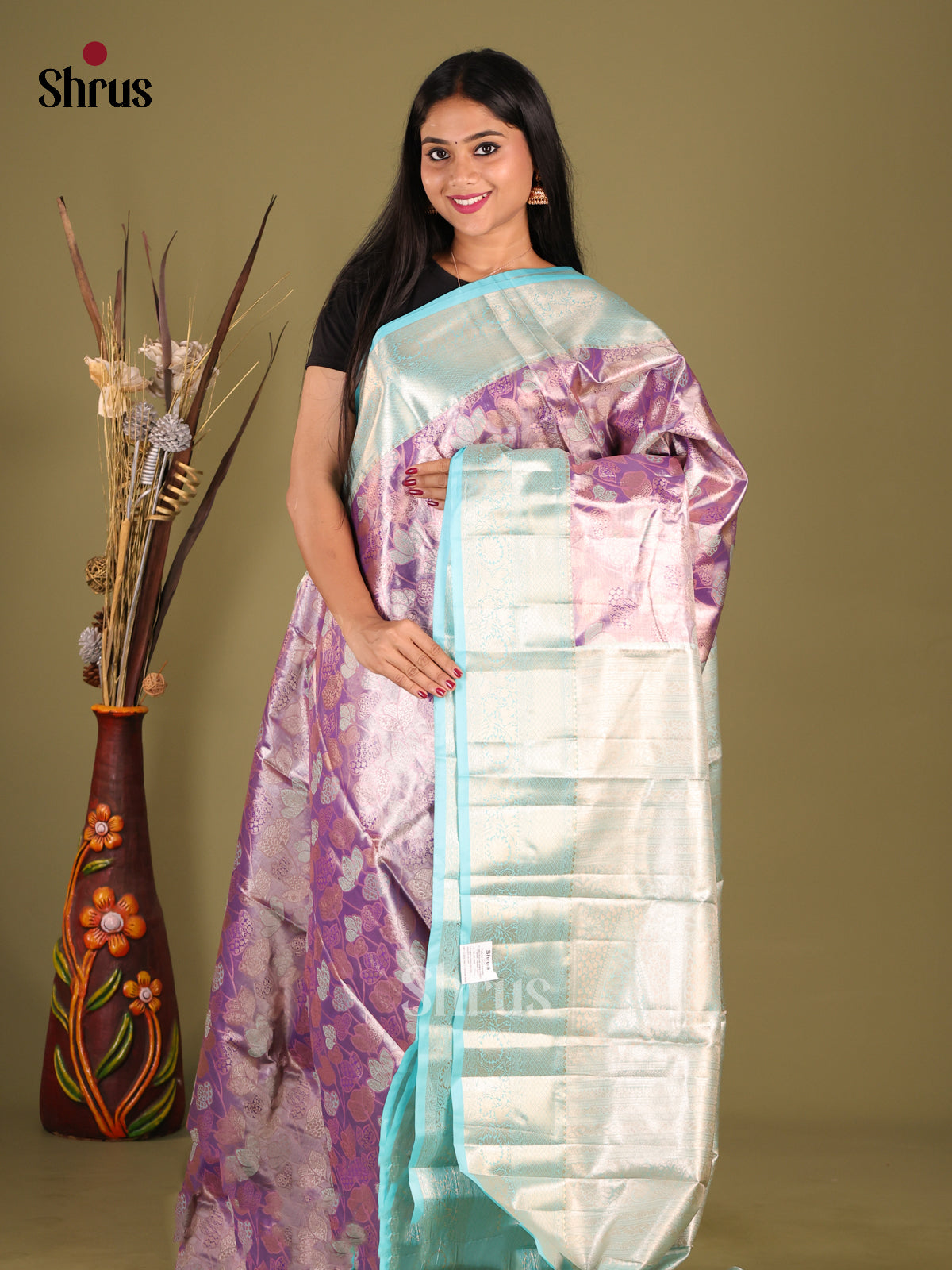 Purple & Blue - Kanchipuram-halfpure Saree