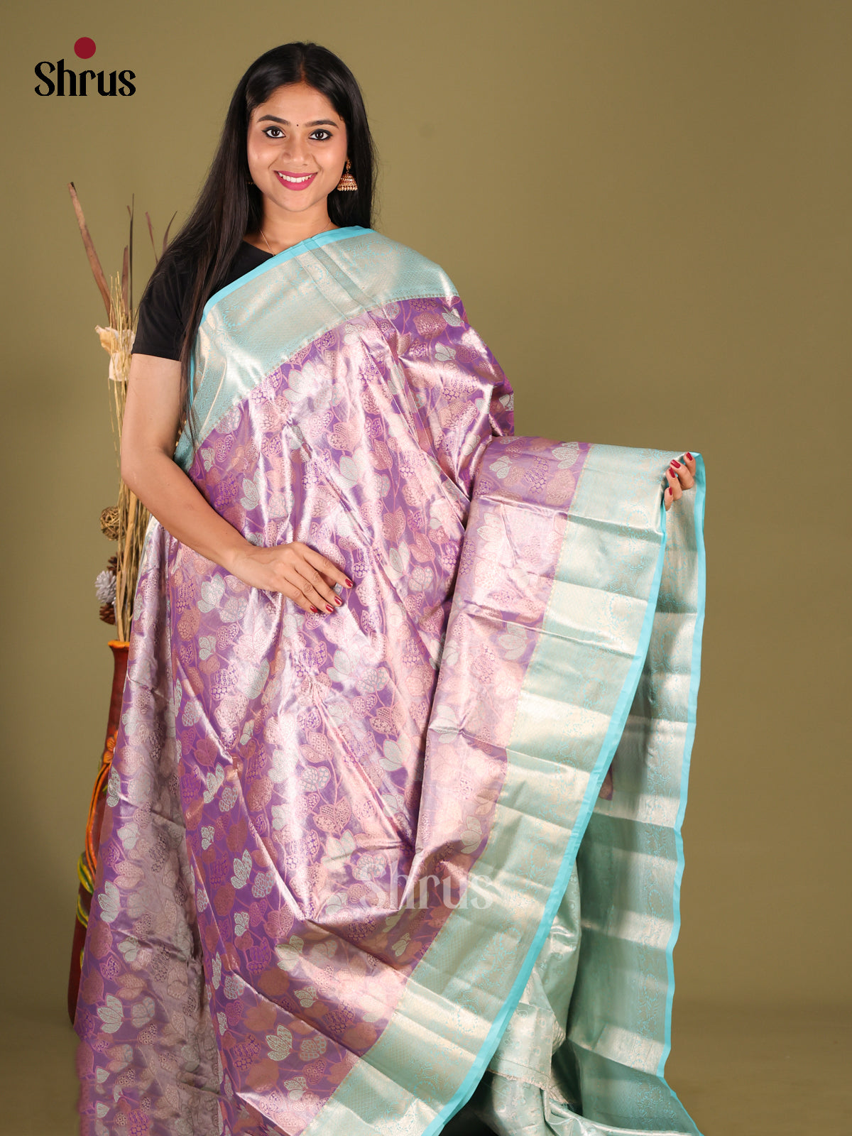 Purple & Blue - Kanchipuram-halfpure Saree 1