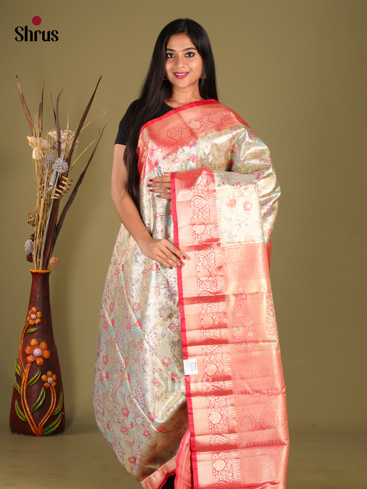 Pastel Blue & Reddish Pink- Kanchipuram-halfpure Saree