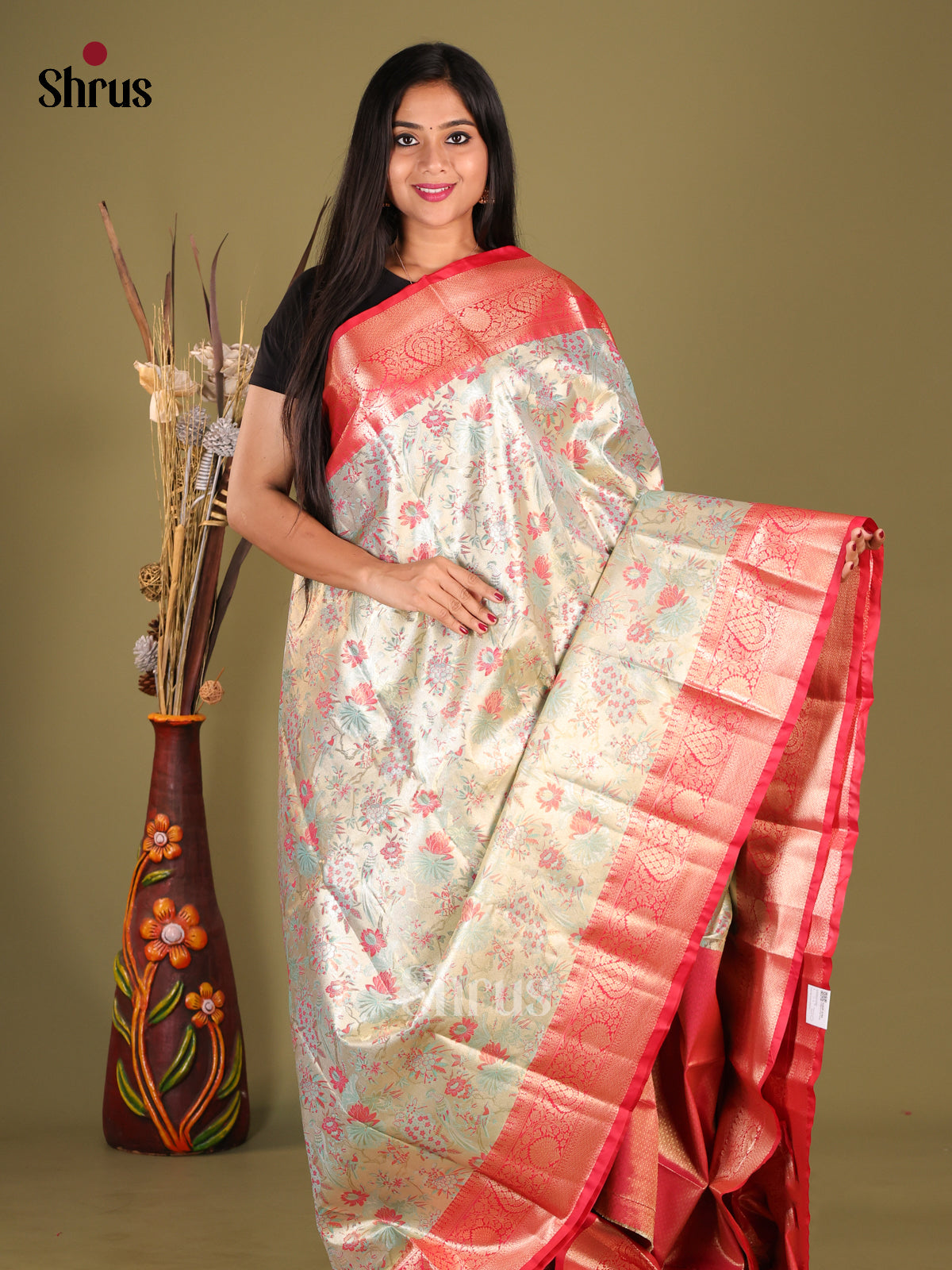 Pastel Blue & Reddish Pink- Kanchipuram-halfpure Saree