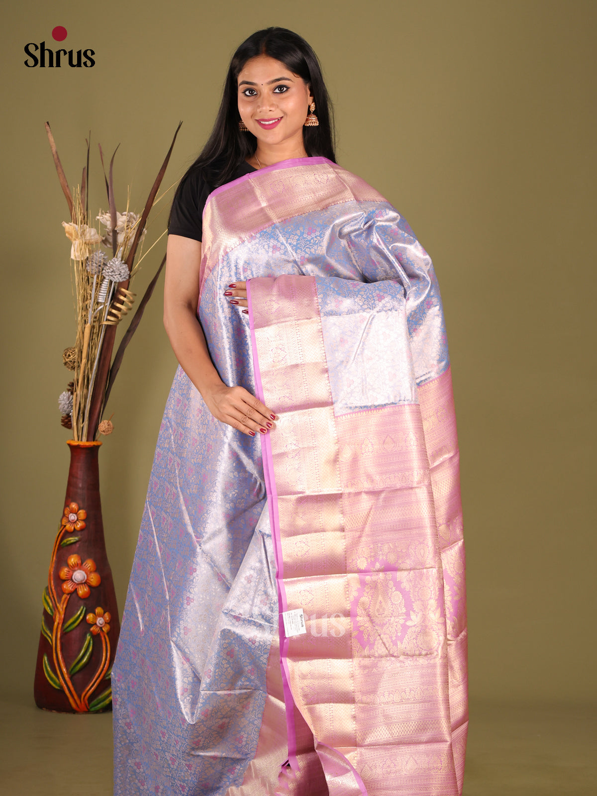 DHS23242 - Kanchipuram-halfpure Saree - Shop on Shrus.com