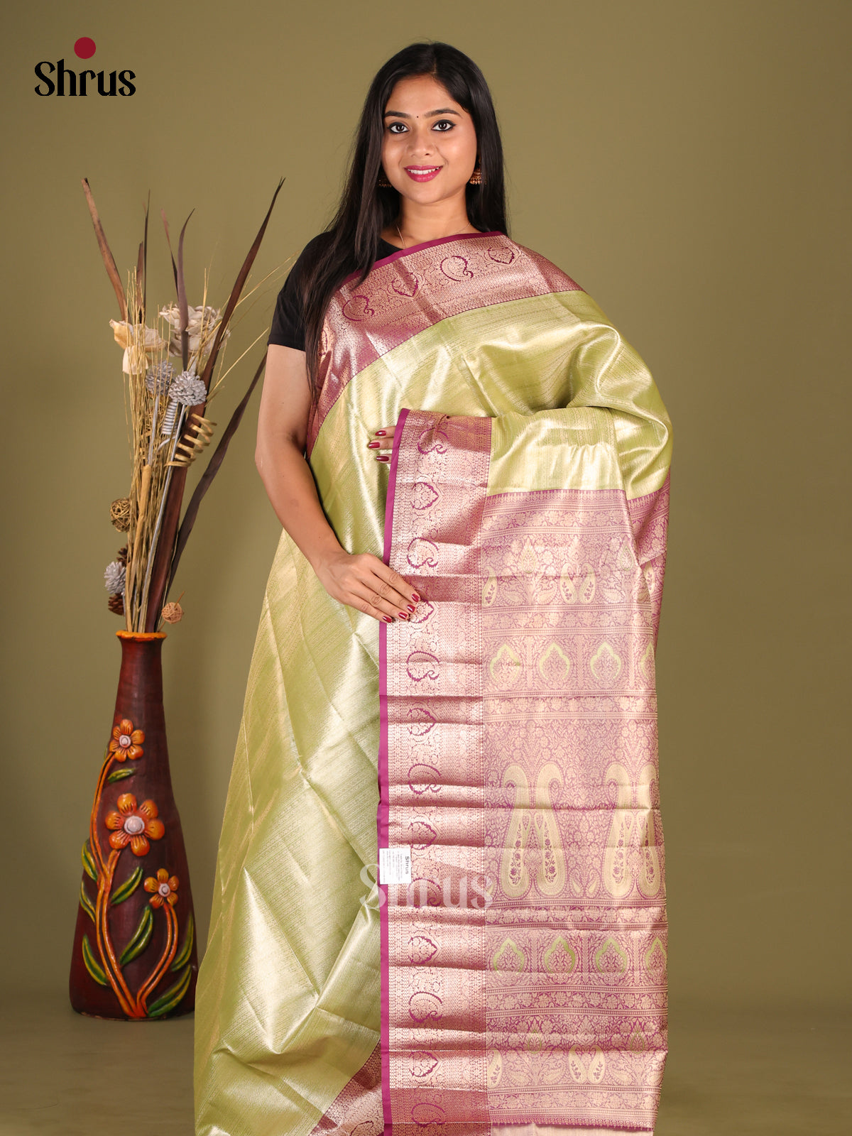 Green & Purple - Kanchipuram-halfpure Saree