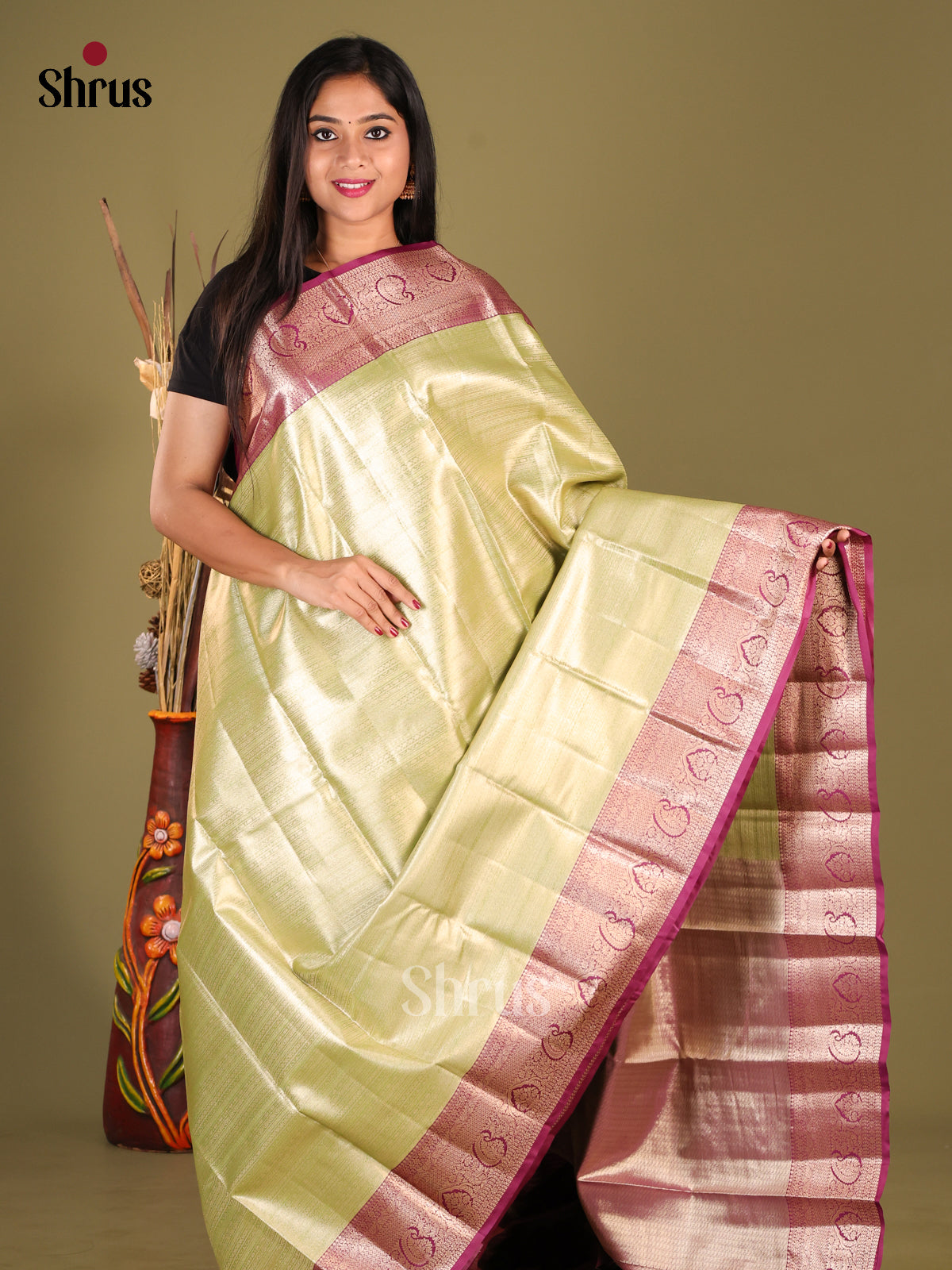 Green & Purple - Kanchipuram-halfpure Saree 1