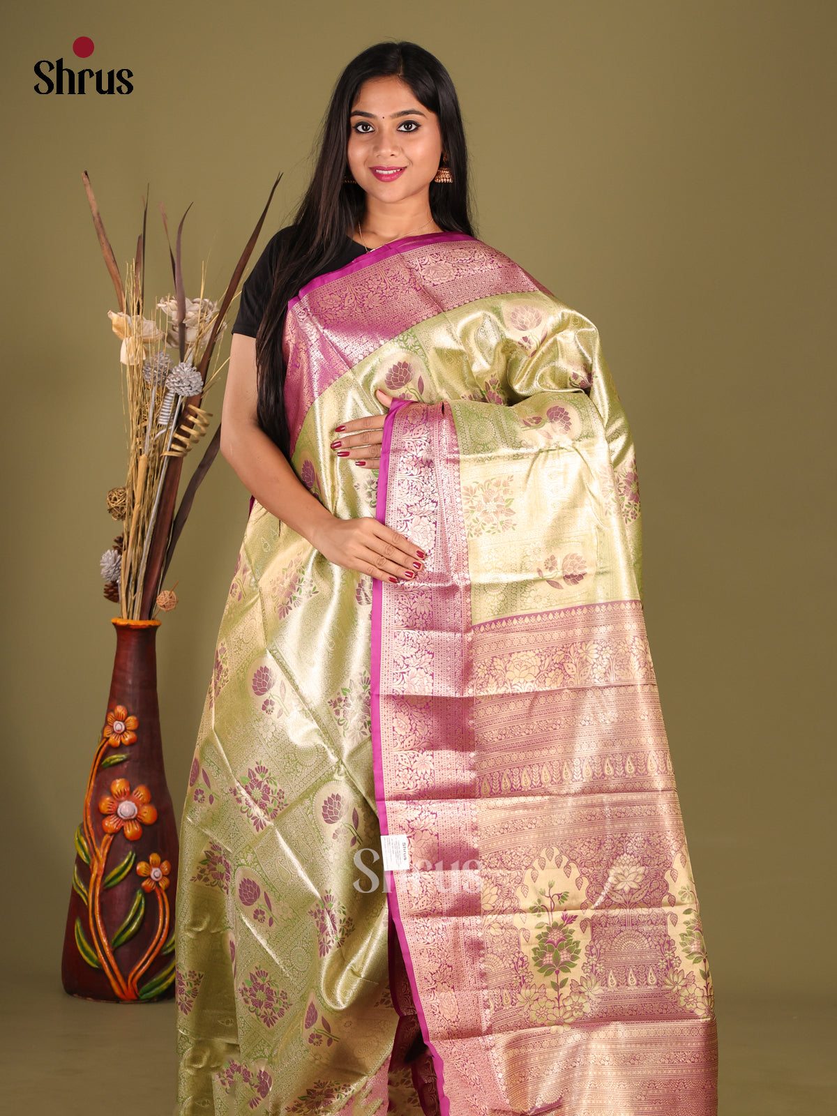 Green & Purple - Kanchipuram-halfpure Saree - Shop on Shrus.com