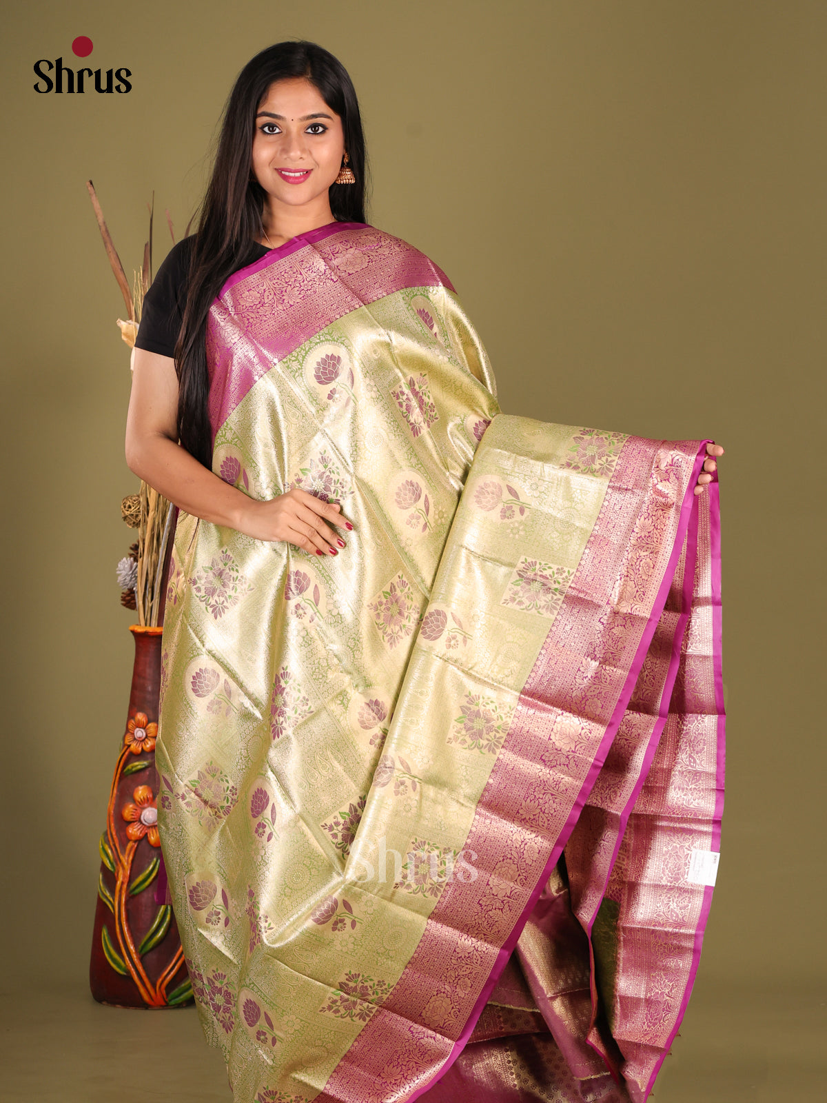 Green & Purple - Kanchipuram-halfpure Saree - Shop on Shrus.com
