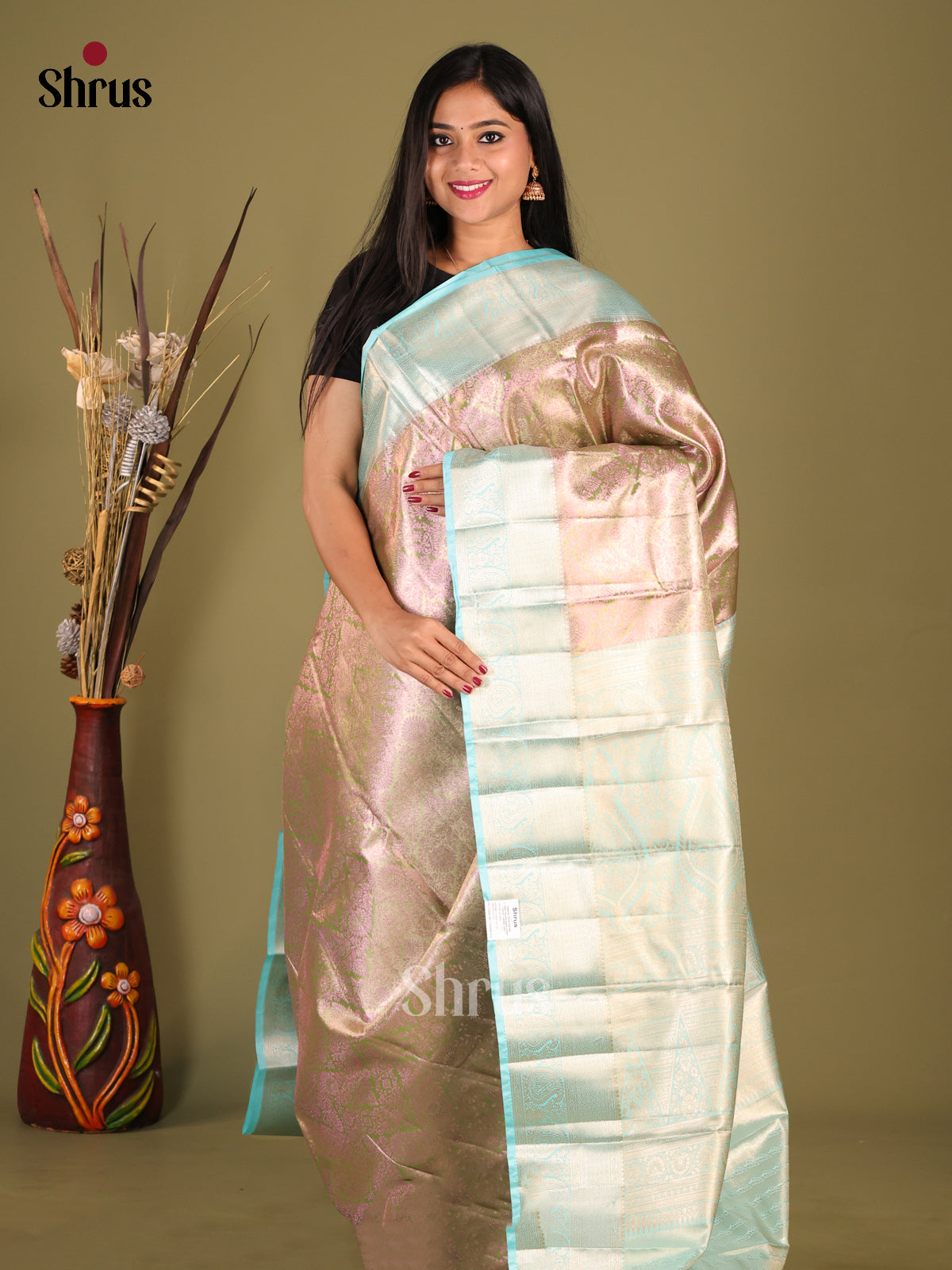 Green & Blue - Kanchipuram-halfpure Saree - Shop on Shrus.com