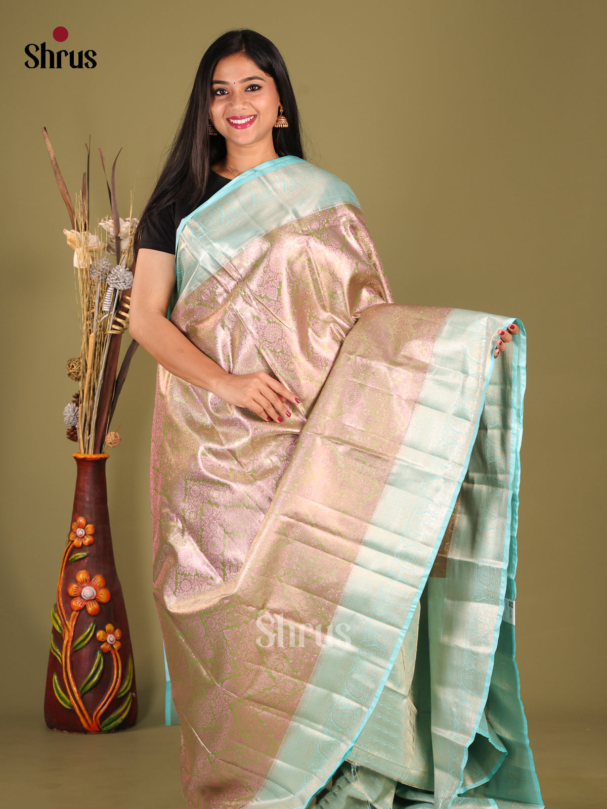 Green & Blue - Kanchipuram-halfpure Saree - Shop on Shrus.com