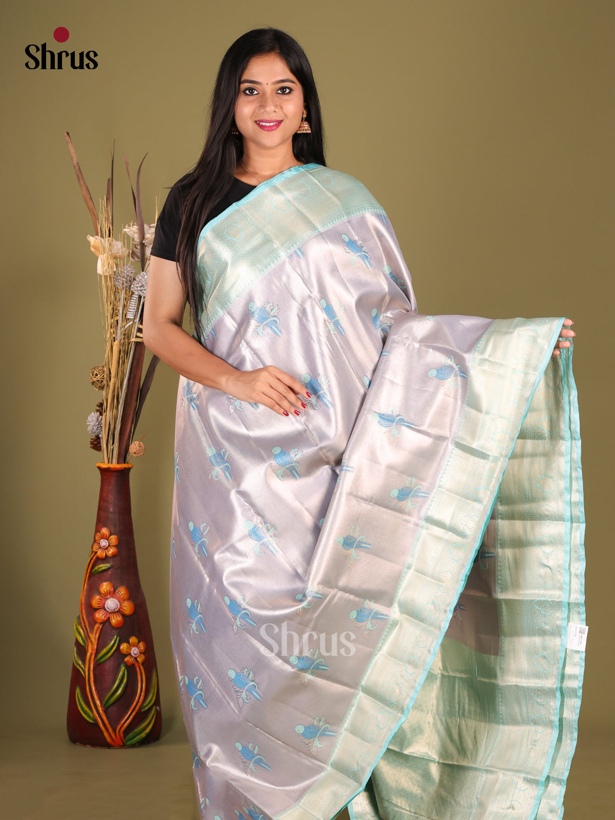 Blue & Ice Blue- Kanchipuram-halfpure Saree