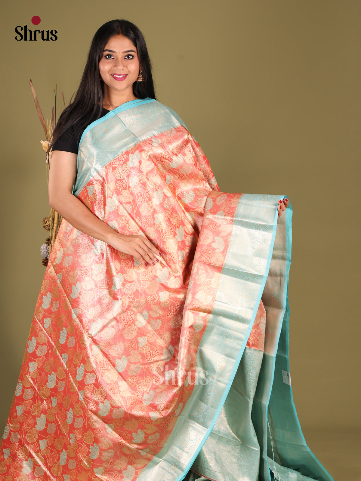 Orange & blue - Kanchipuram-halfpure Saree - Shop on Shrus.com