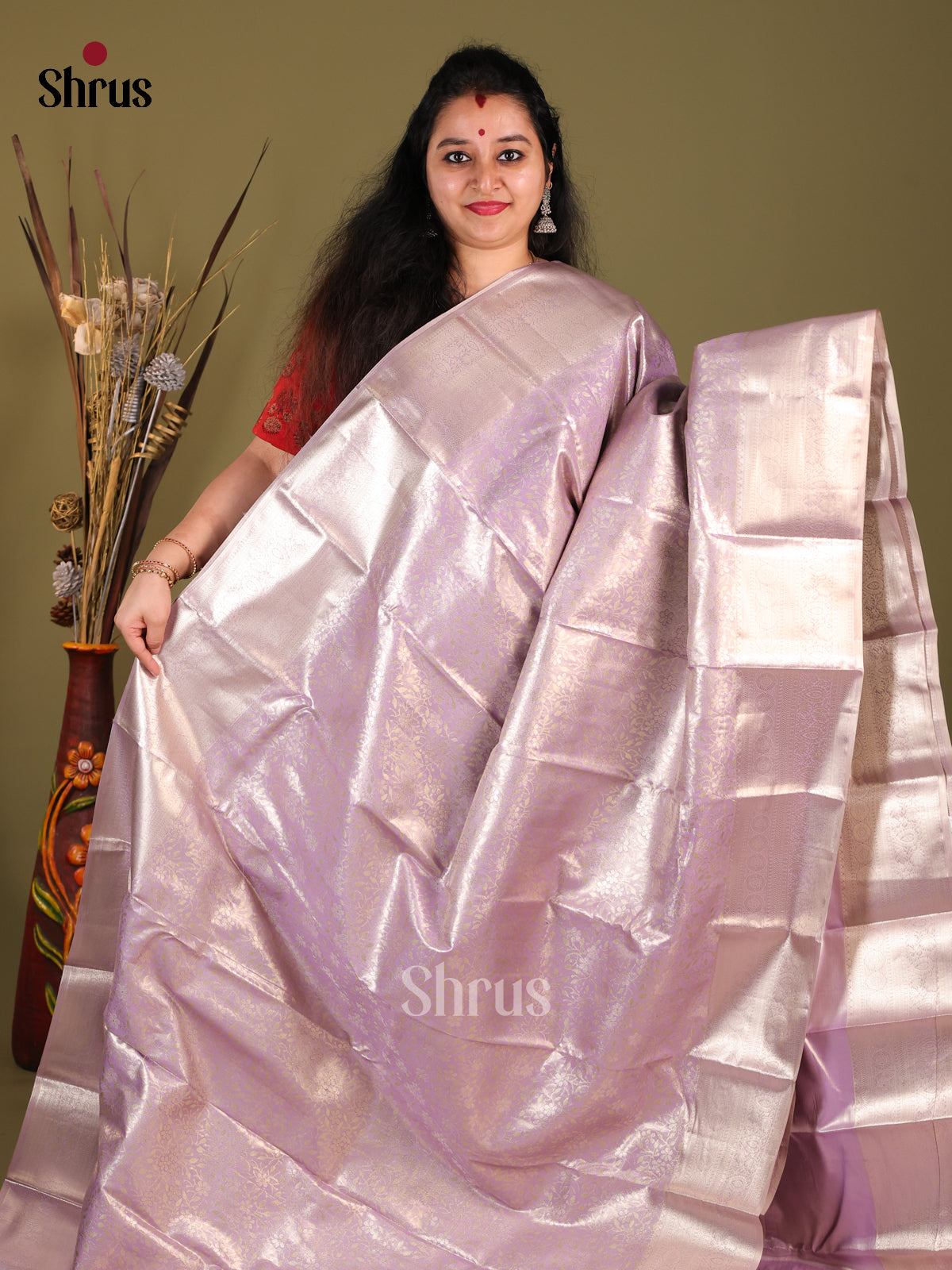 Lavender(Single Tone) - Kanchipuram-halfpure Saree - Shop on Shrus.com