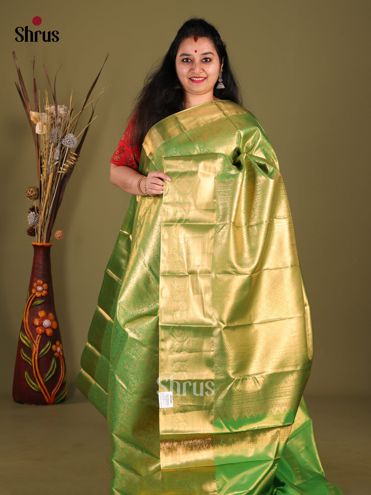 Light Green(Single Tone)- Kanchipuram-halfpure Saree - Shop on Shrus.com