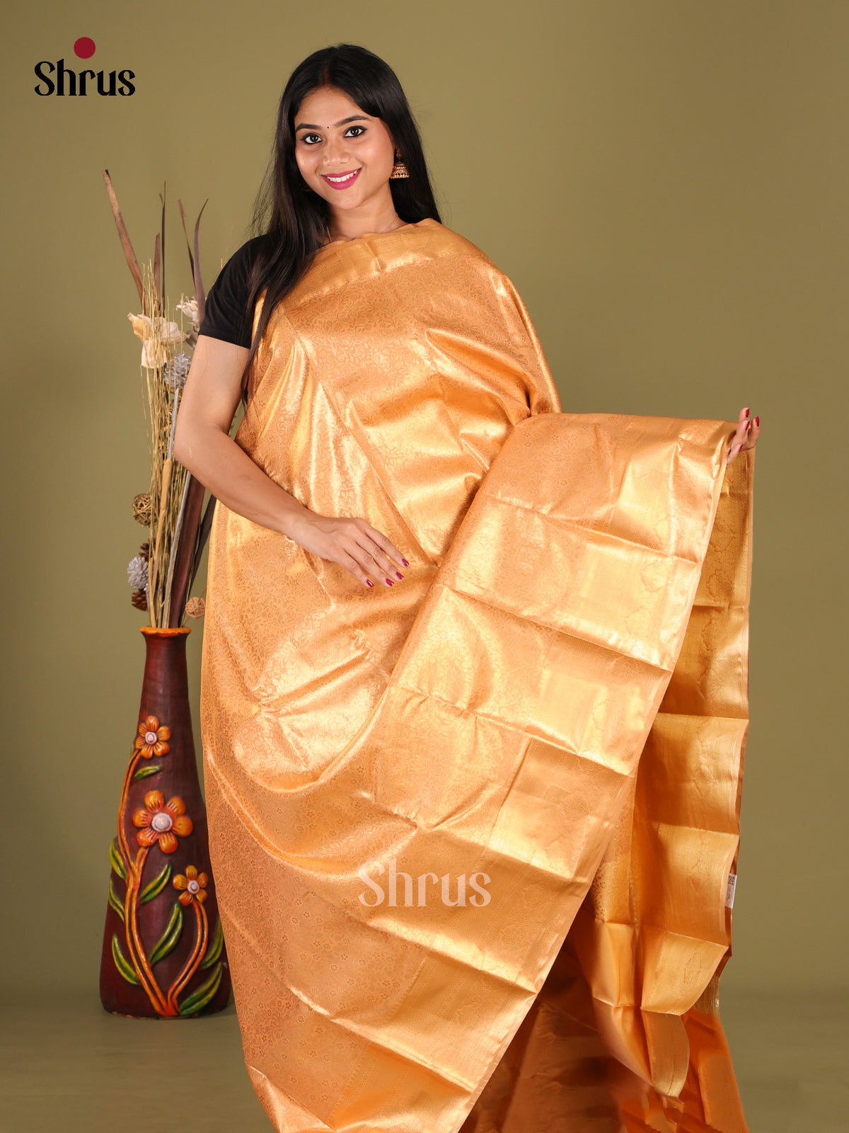 Peach (Single Tone)- Kanchipuram-halfpure Saree 1