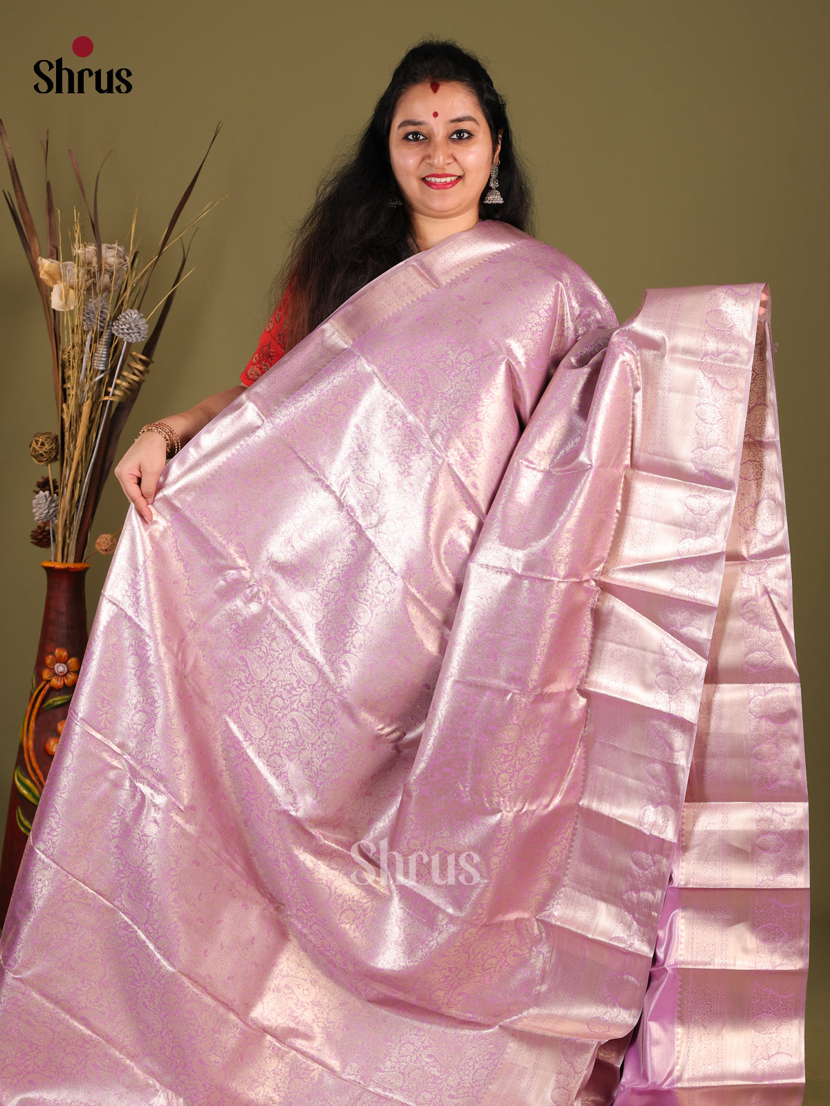 Lavender(Single Tone) - Kanchipuram-halfpure Saree - Shop on Shrus.com