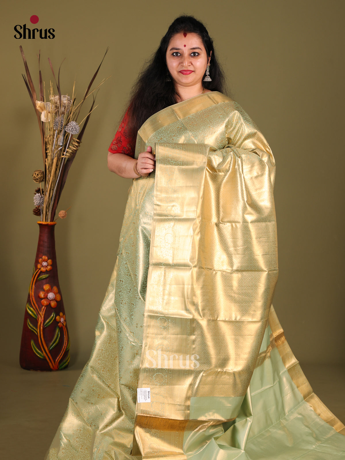 Pastel Green(Single Tone) - Kanchipuram-halfpure Saree