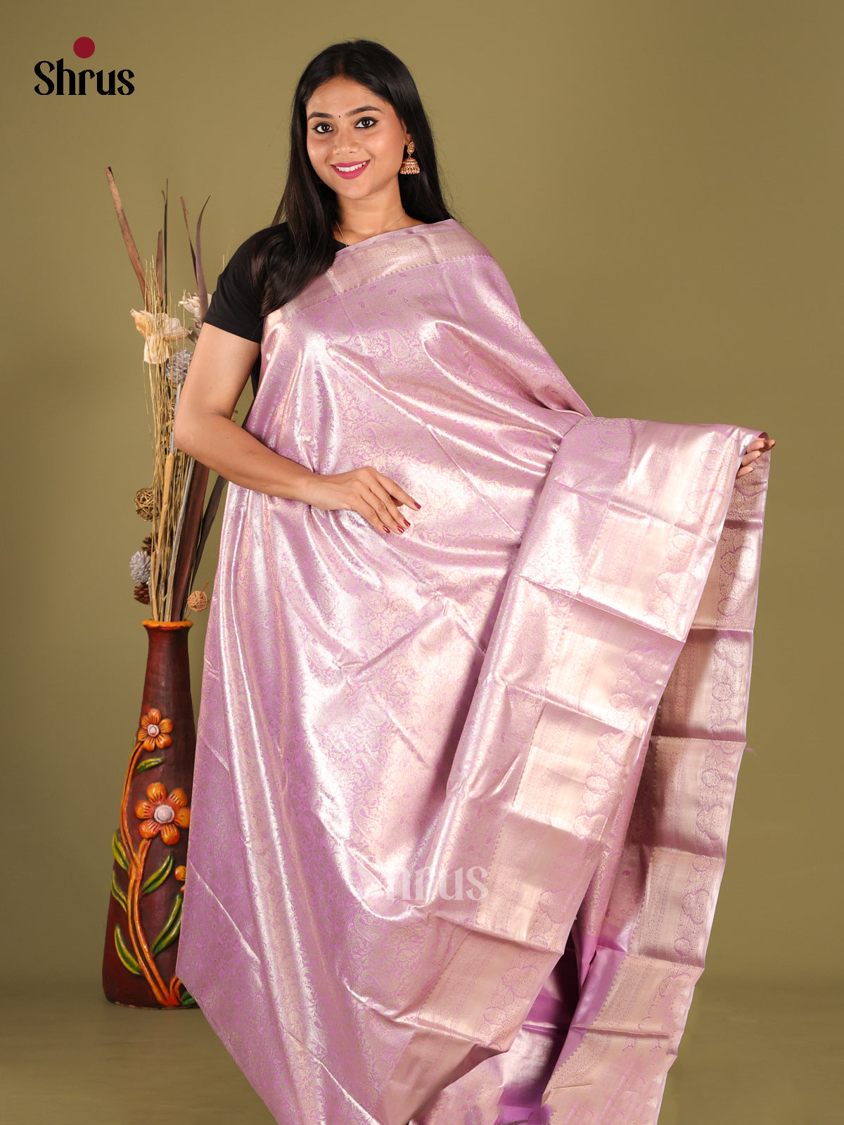 Purple(Single Tone)- Kanchipuram-halfpure Saree - Shop on Shrus.com