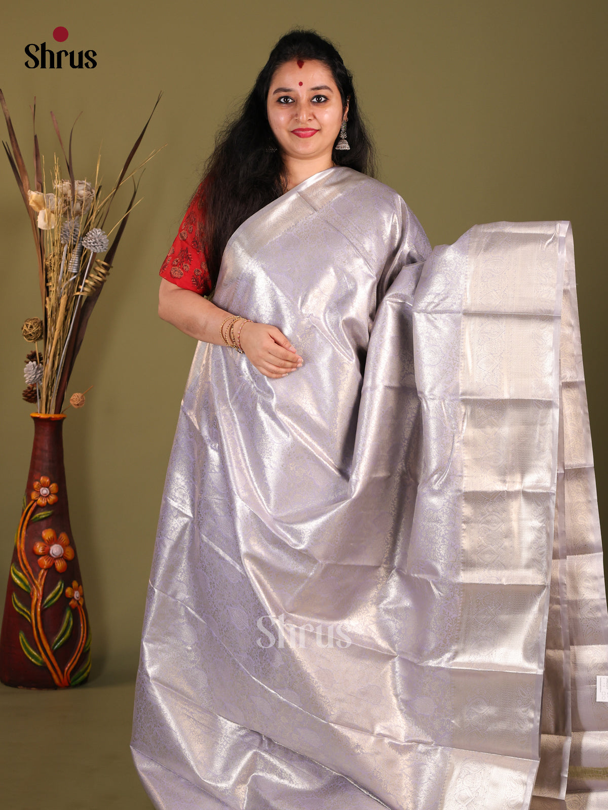 Lilac(Single Tone) - Kanchipuram-halfpure Saree 1