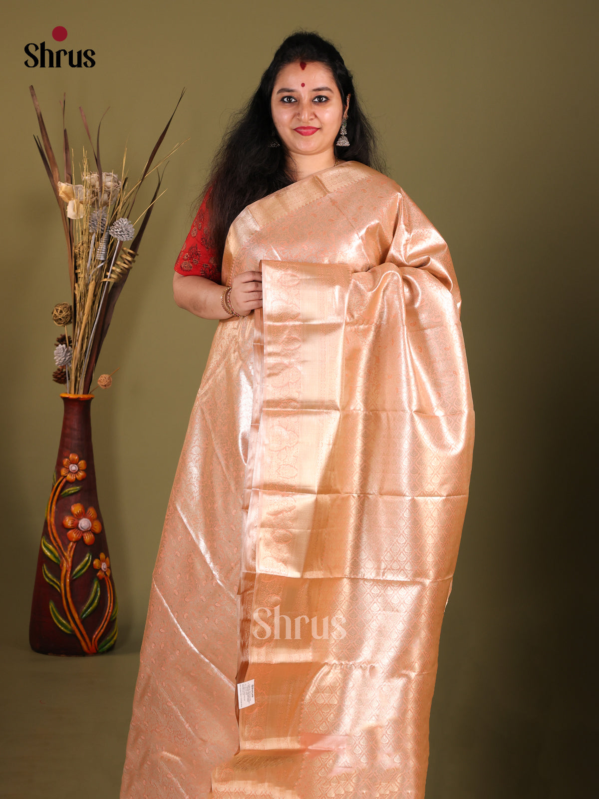 Peach Single Tone- Kanchipuram-halfpure Saree