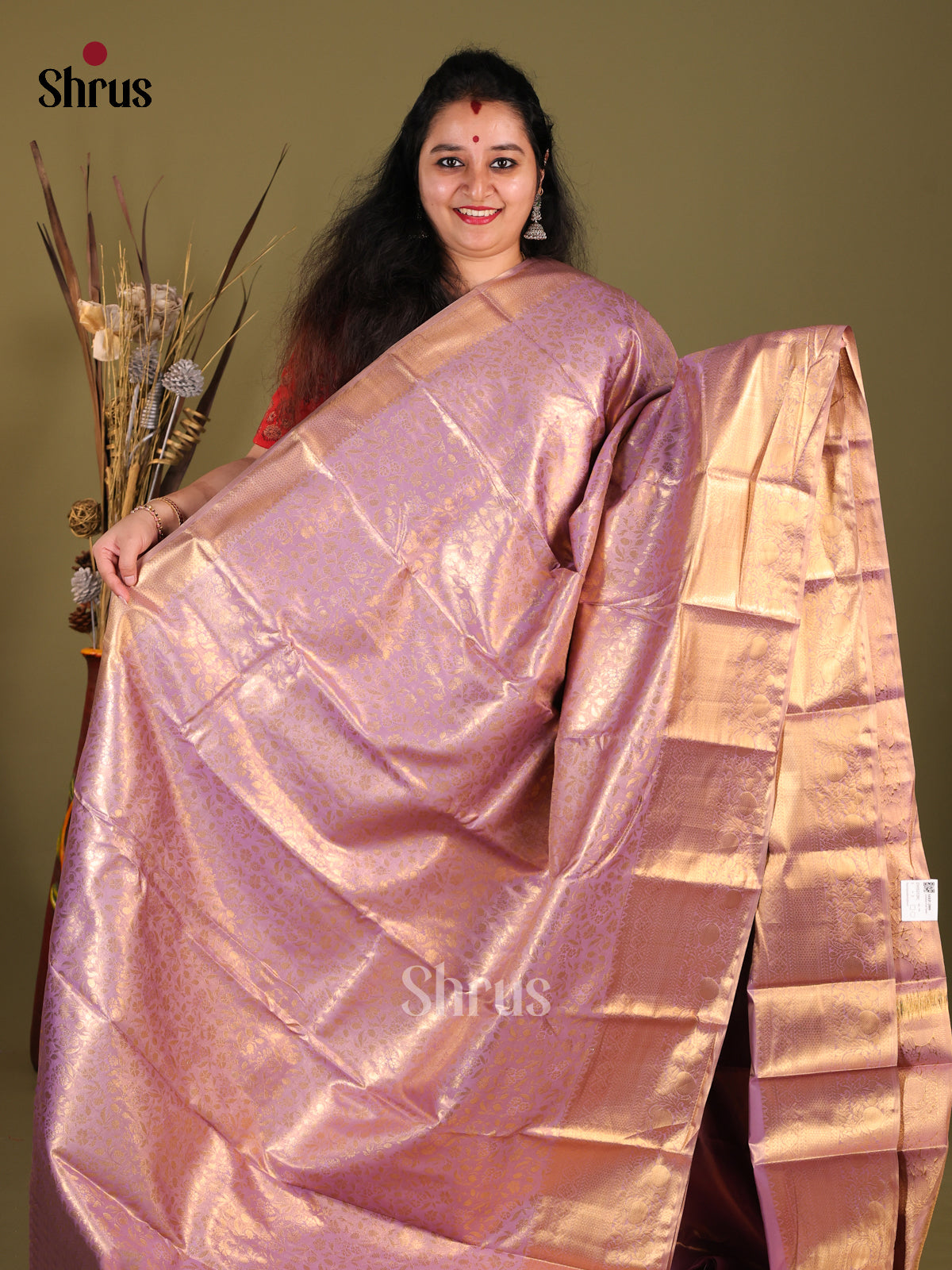 Lavender(Single Tone) - Kanchipuram-halfpure Saree 1