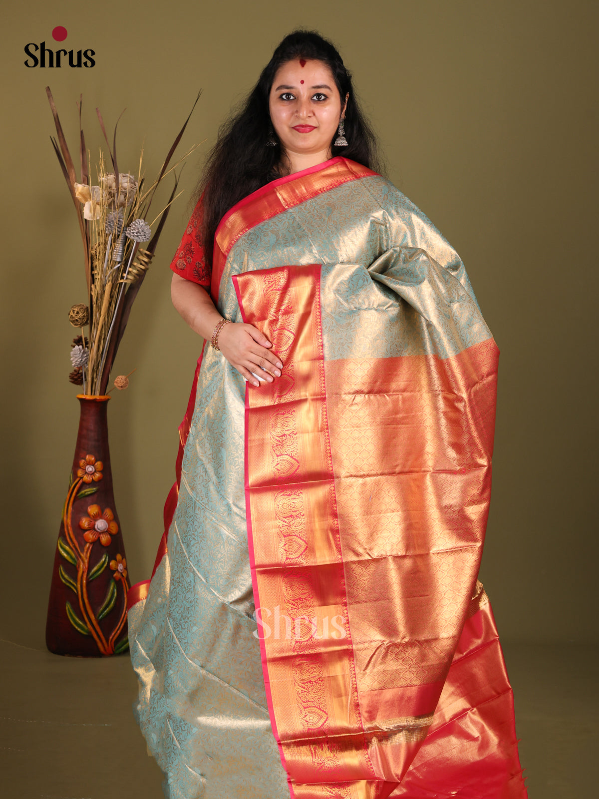 Blue & Pink - Kanchipuram-halfpure Saree