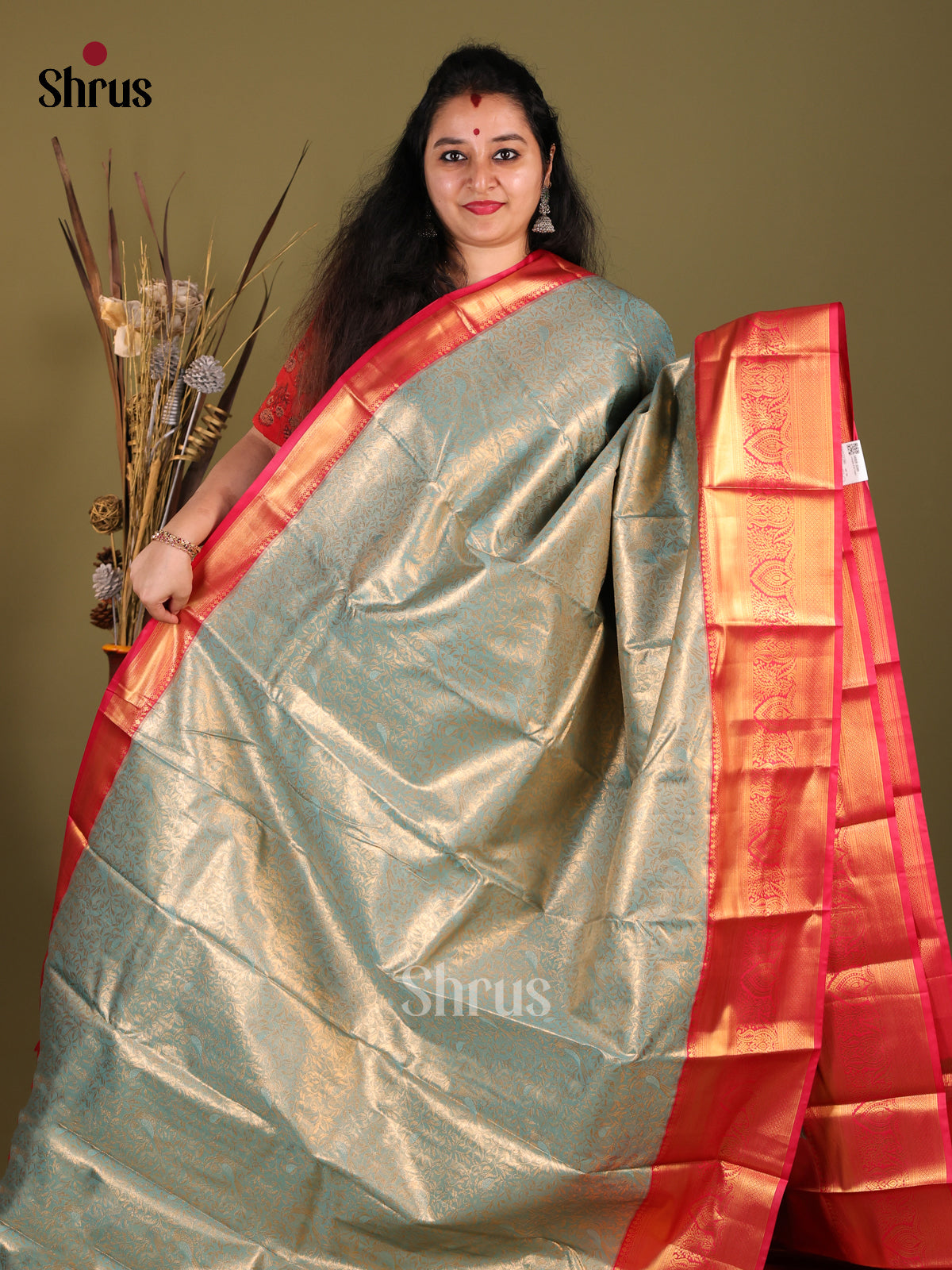 Blue & Pink - Kanchipuram-halfpure Saree -1