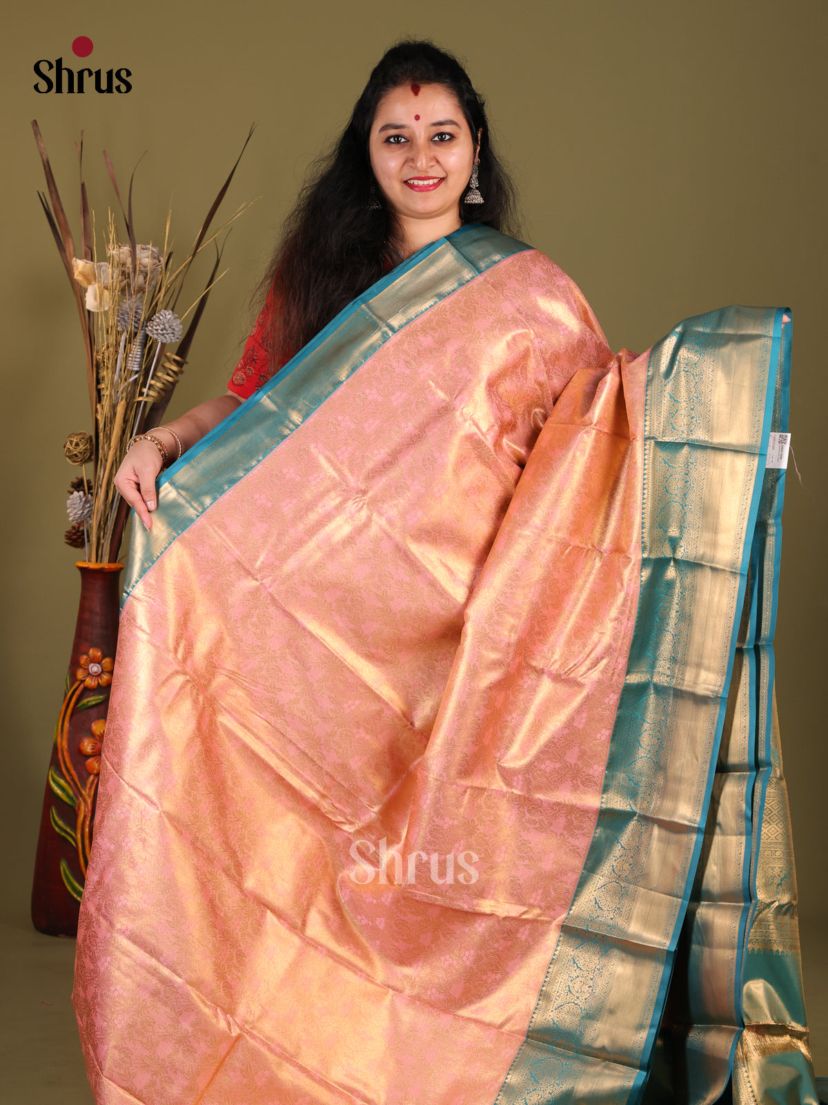 Pink & Blue - Kanchipuram-halfpure Saree - Shop on Shrus.com