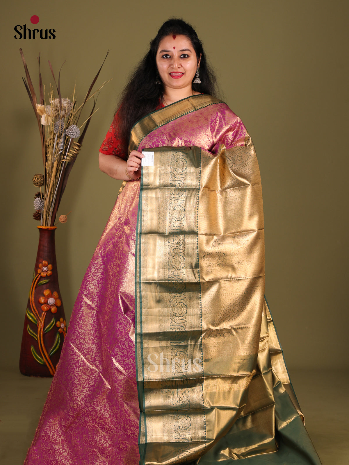 Purple & Green - Kanchipuram-halfpure Saree - Shop on Shrus.com