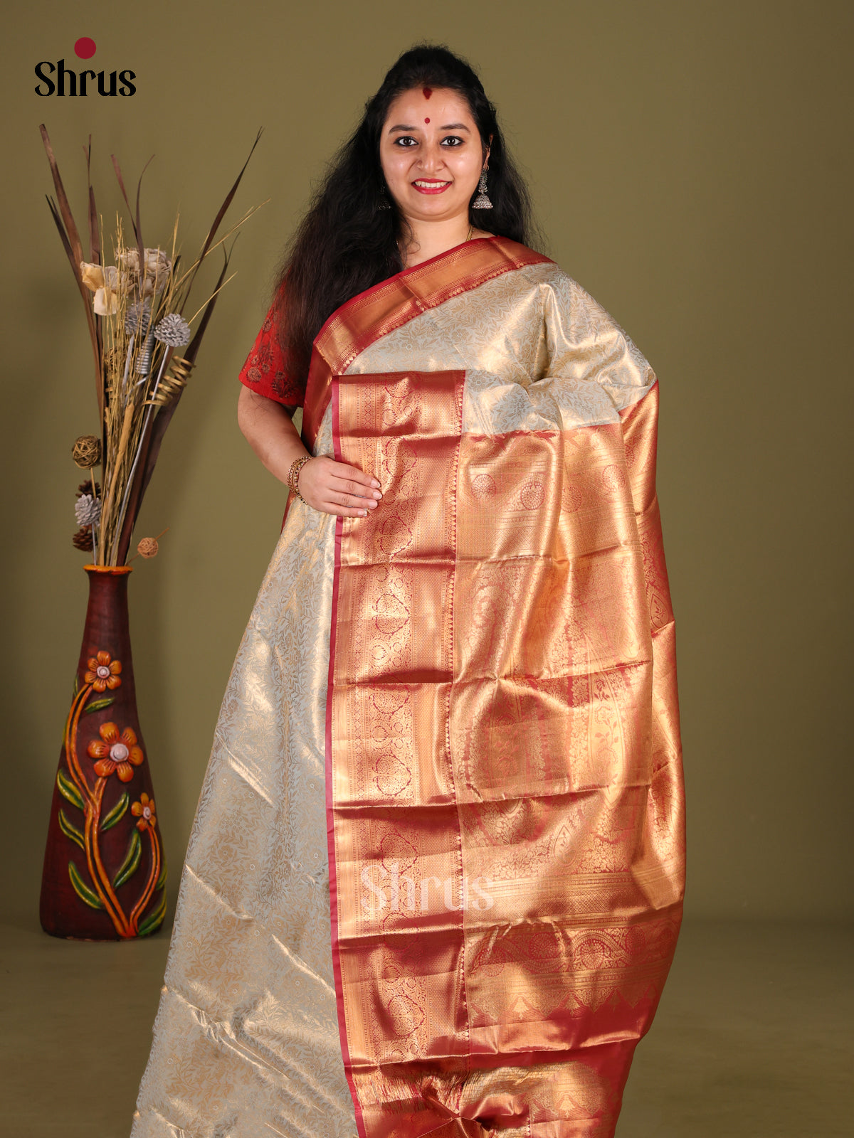 DHS23293 - Kanchipuram-halfpure Saree - Shop on Shrus.com