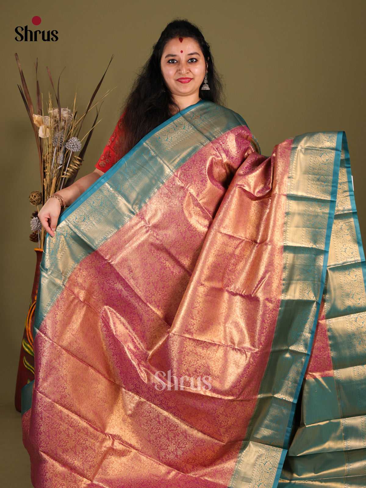 Majenta Pink & Blue - Kanchipuram-halfpure Saree - Shop on Shrus.com