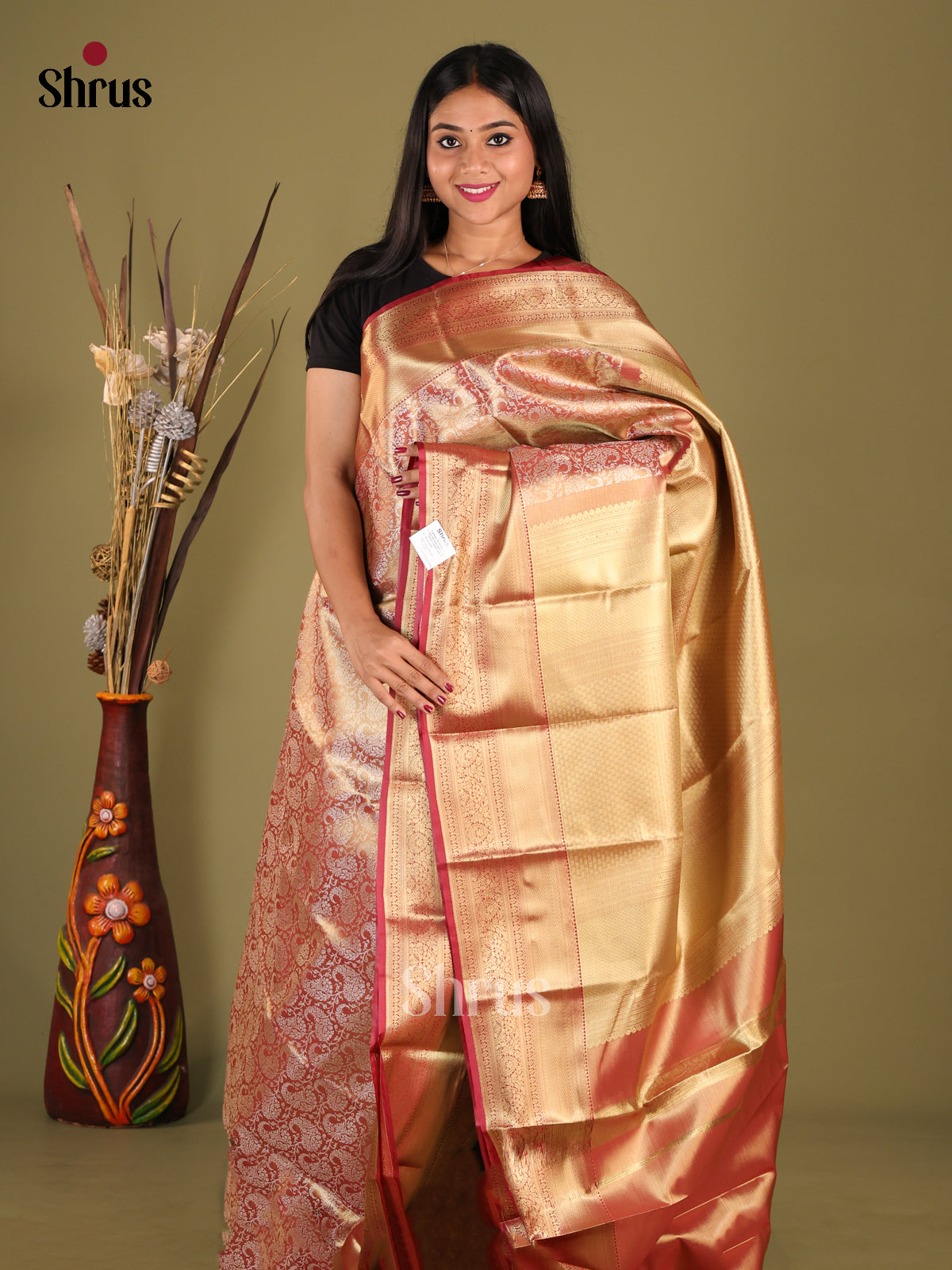 Gold & Maroon - Kanchipuram-halfpure Saree - Shop on Shrus.com