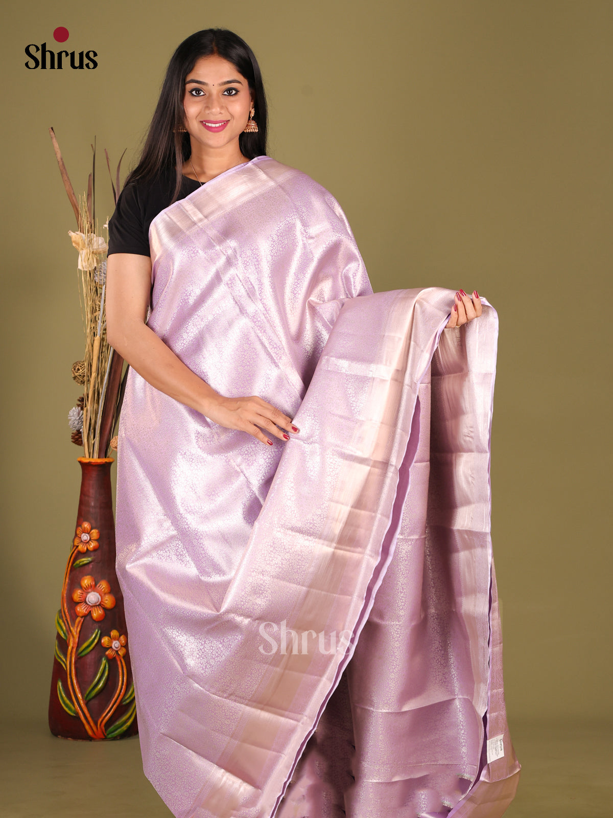 Lavender(Single Tone) - Kanchipuram-halfpure Saree - Shop on Shrus.com