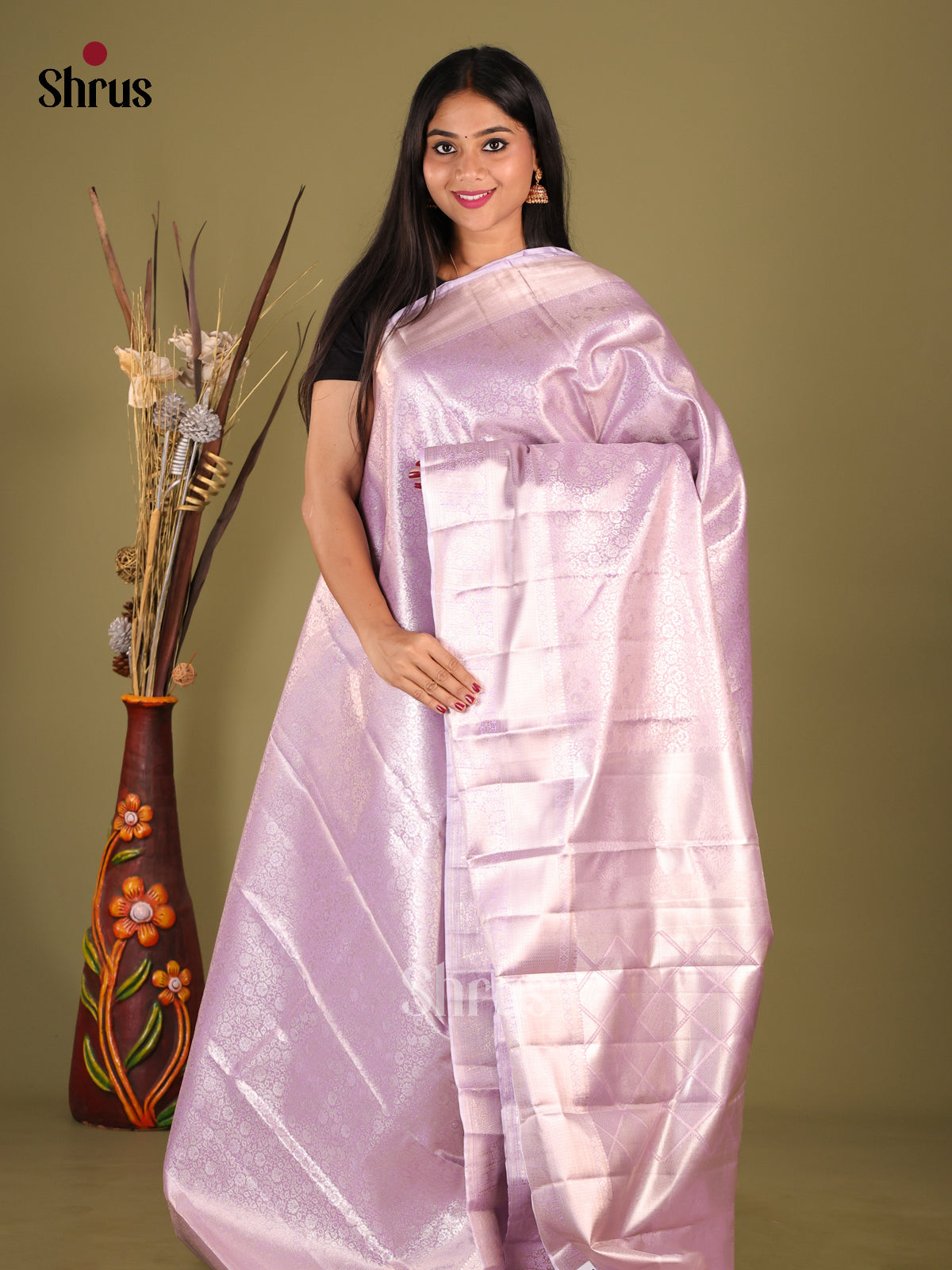 Lavender(Single Tone) - Kanchipuram-halfpure Saree - Shop on Shrus.com