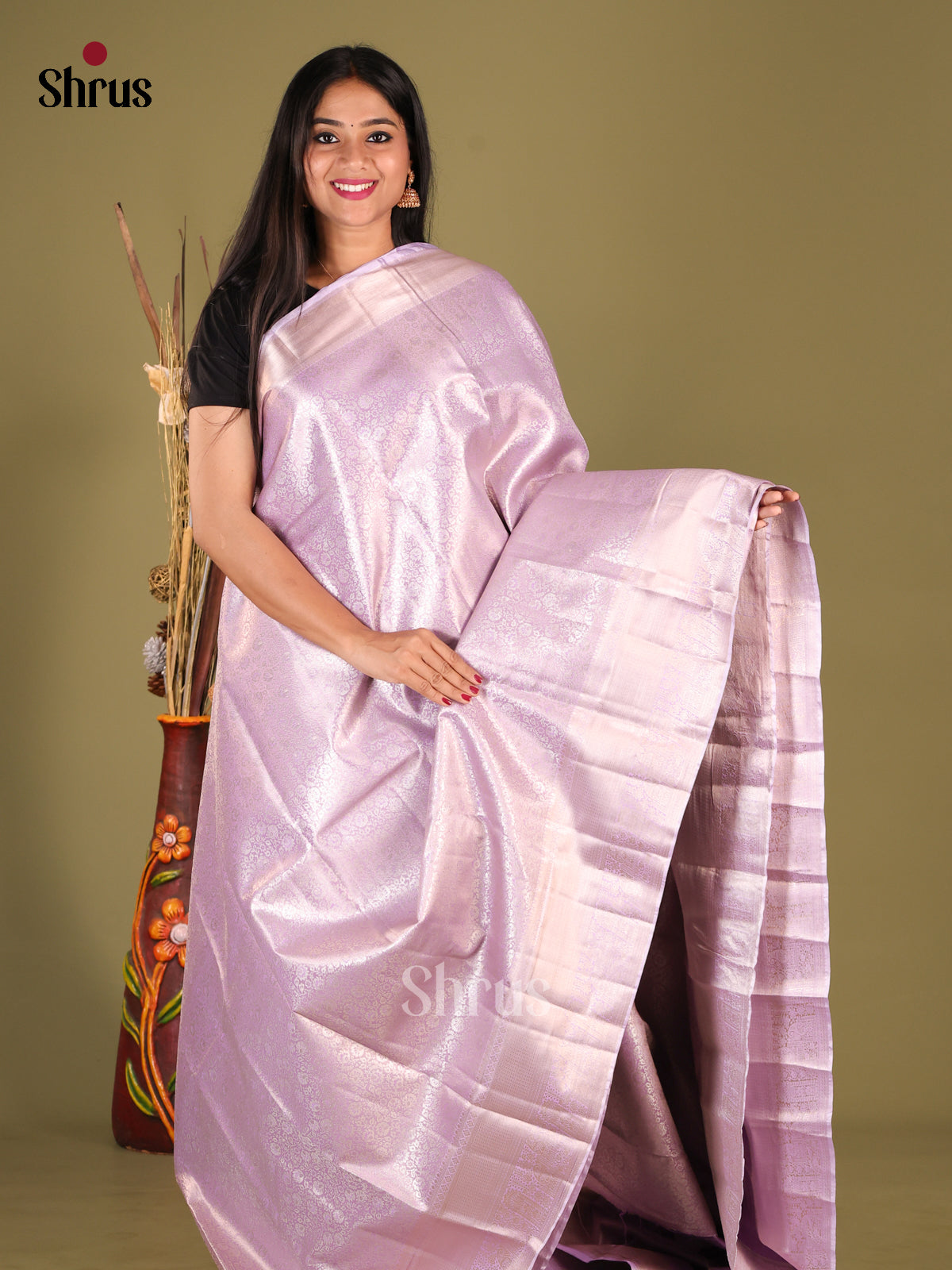 Lavender(Single Tone) - Kanchipuram-halfpure Saree - Shop on Shrus.com