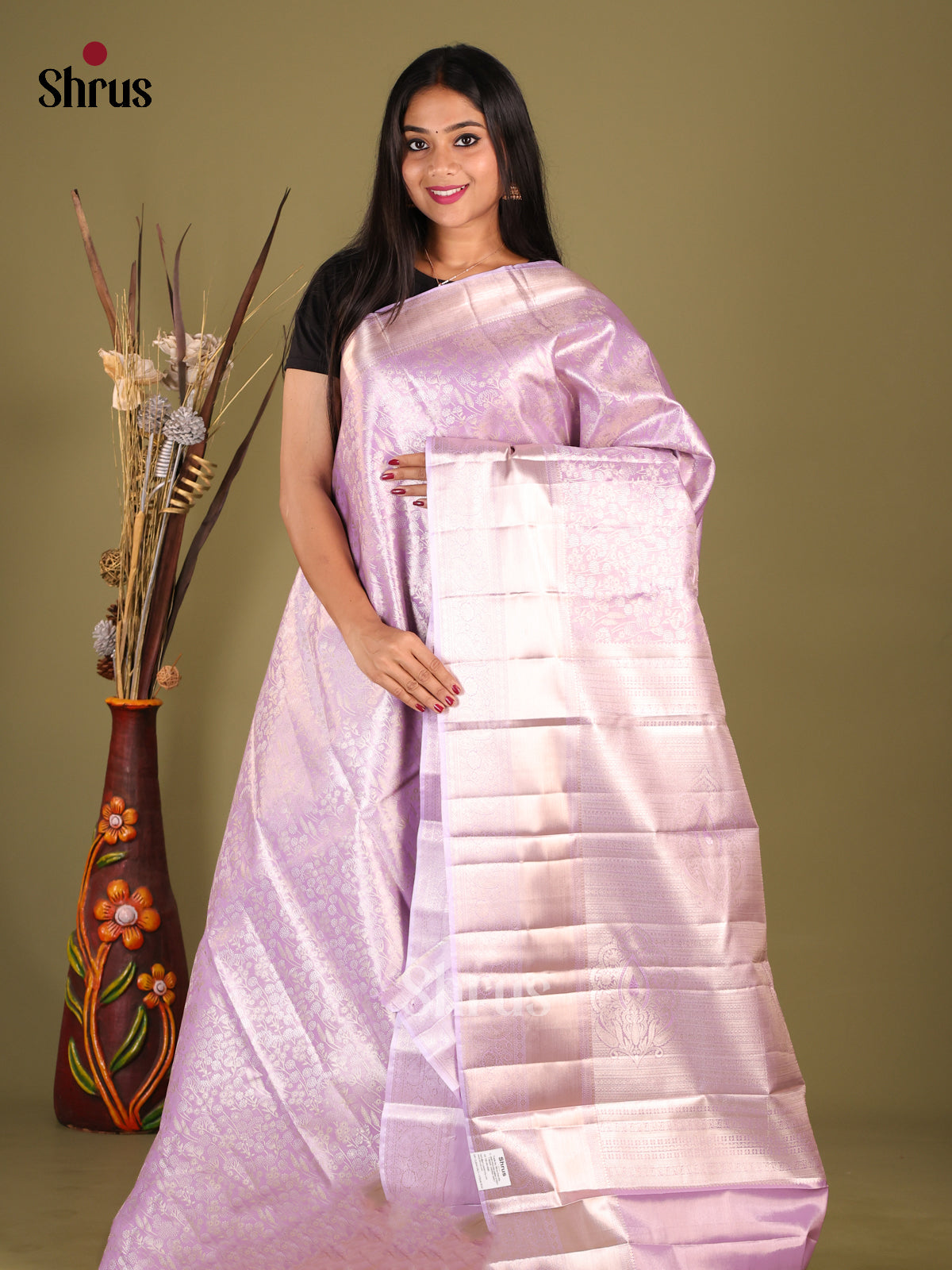 Lavender(single Tone) - Kanchipuram-halfpure Saree - Shop on Shrus.com
